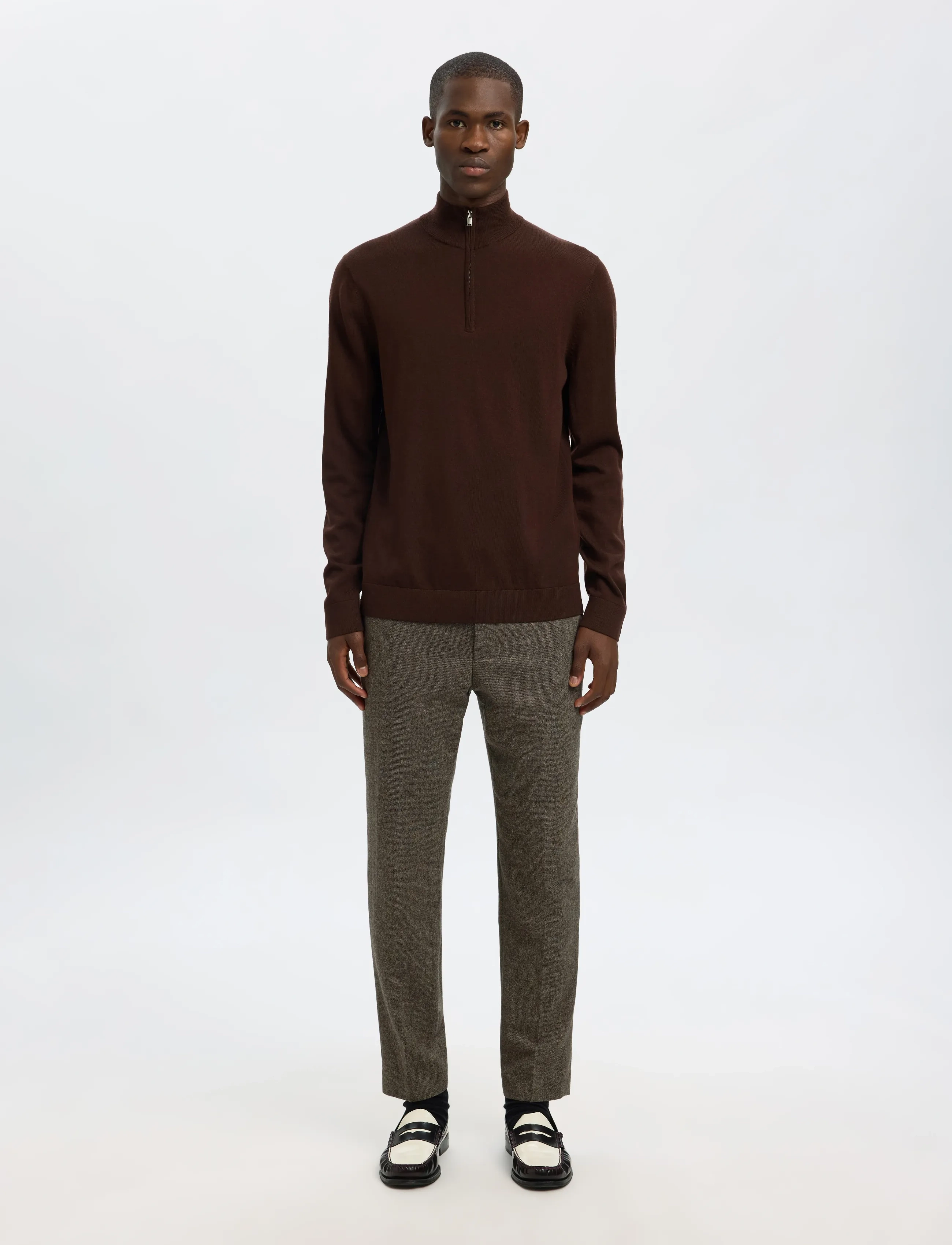 Selected - SLHTRAY LS KNIT MERINO HALF ZIP NOOS - pullover mit halbem reißverschluss - demitasse - 4