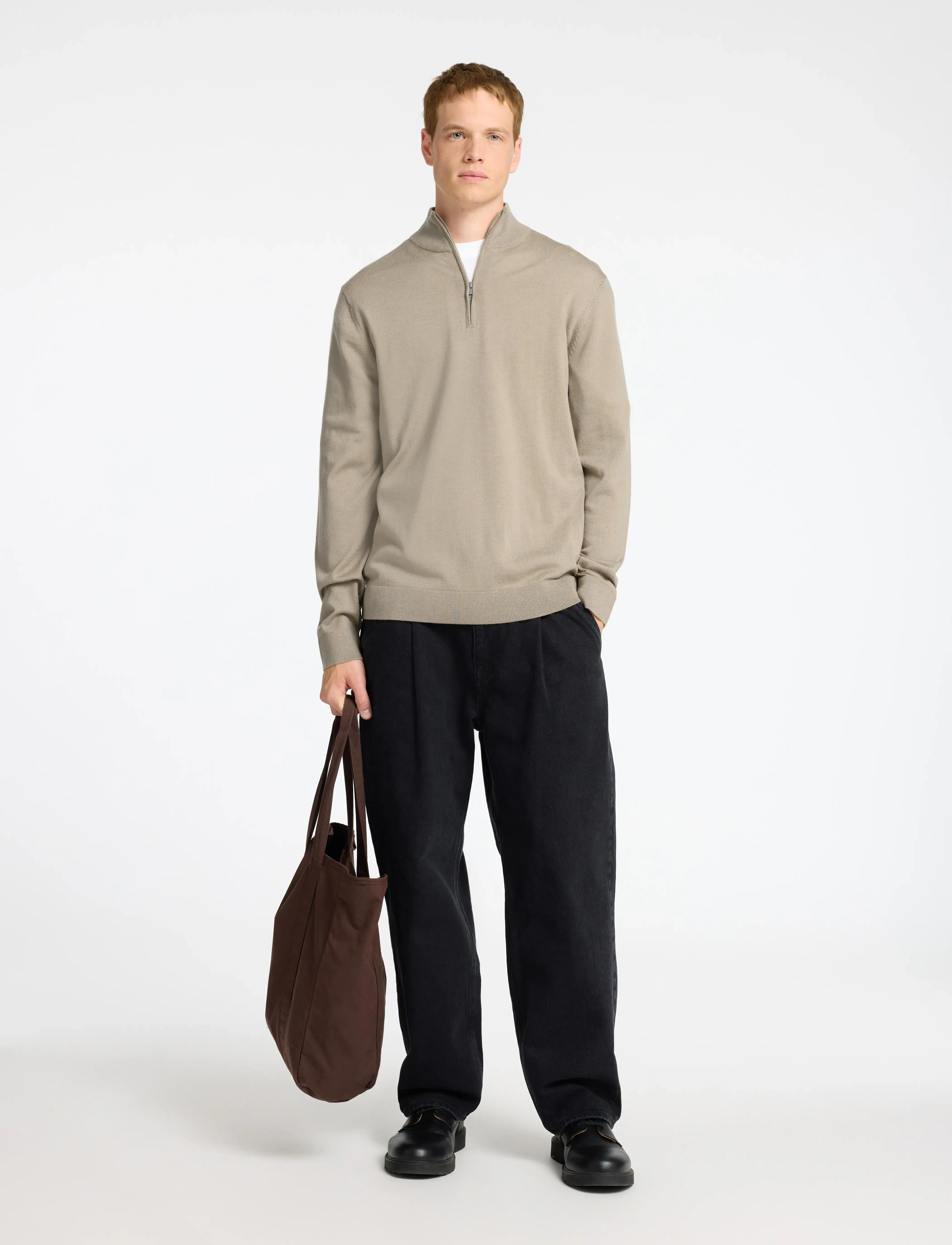 Selected - SLHTRAY LS KNIT MERINO HALF ZIP NOOS - mænd - kelp - 3