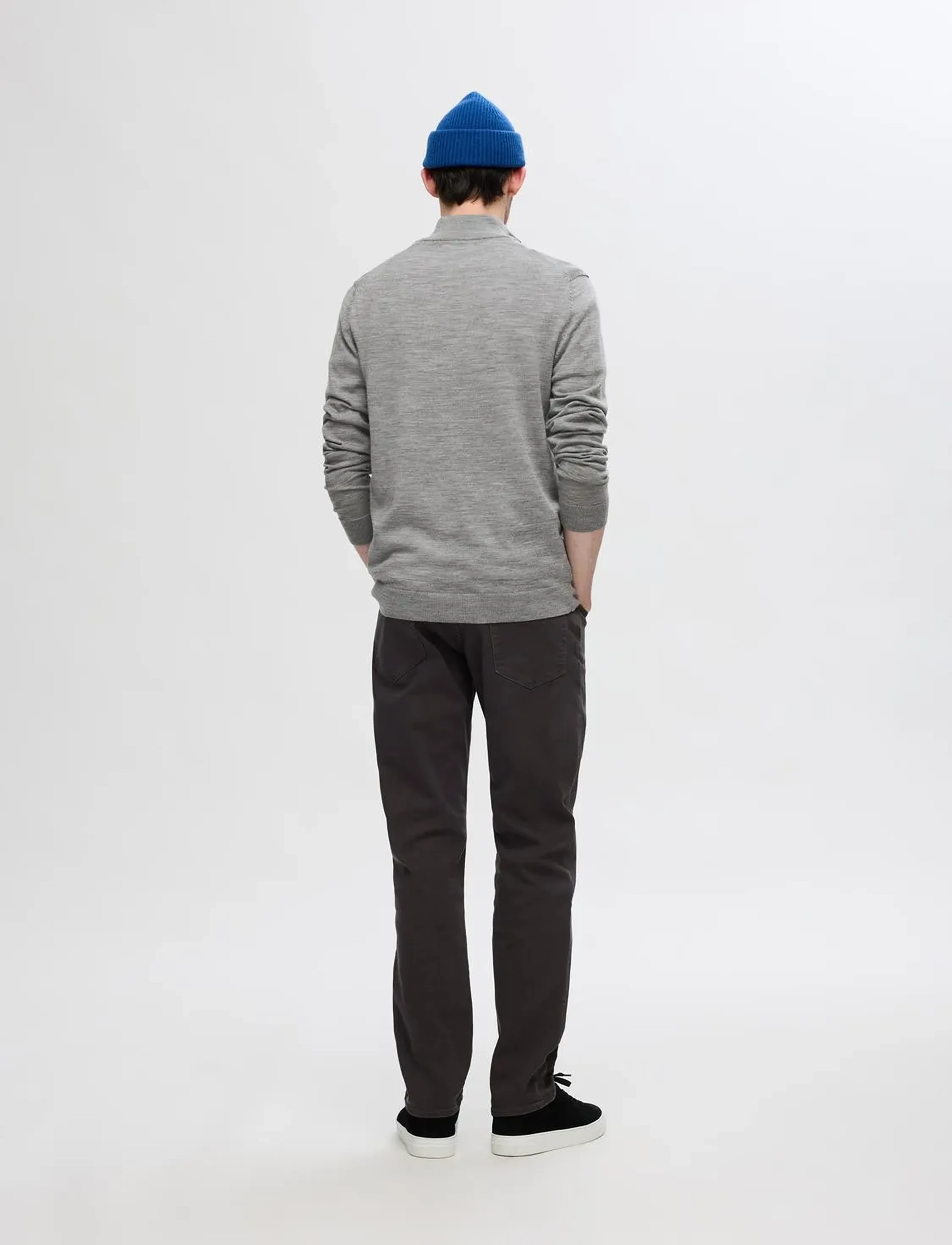 Selected - SLHTRAY LS KNIT MERINO HALF ZIP NOOS - mænd - medium grey melange - 2