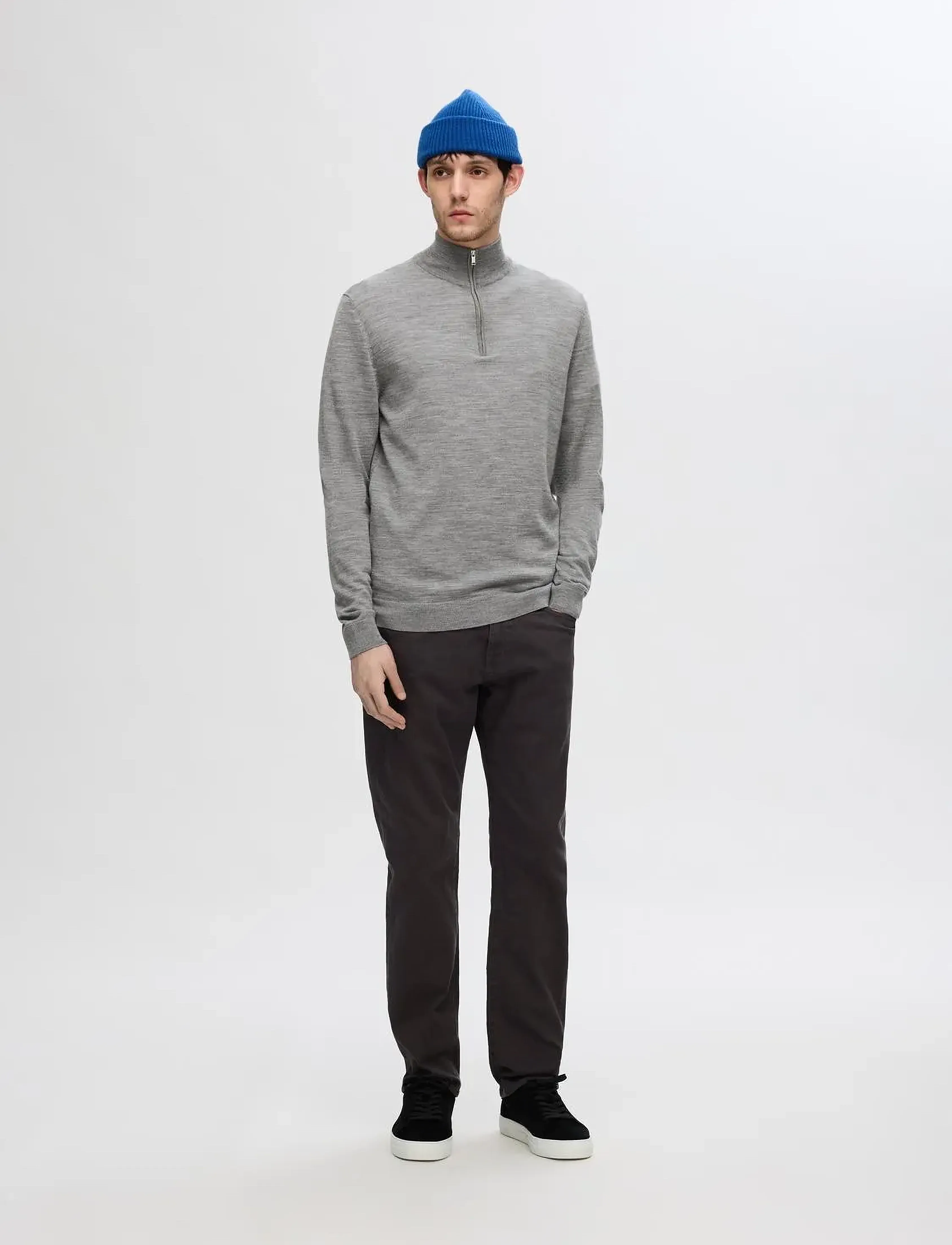Selected - SLHTRAY LS KNIT MERINO HALF ZIP NOOS - mænd - medium grey melange - 3