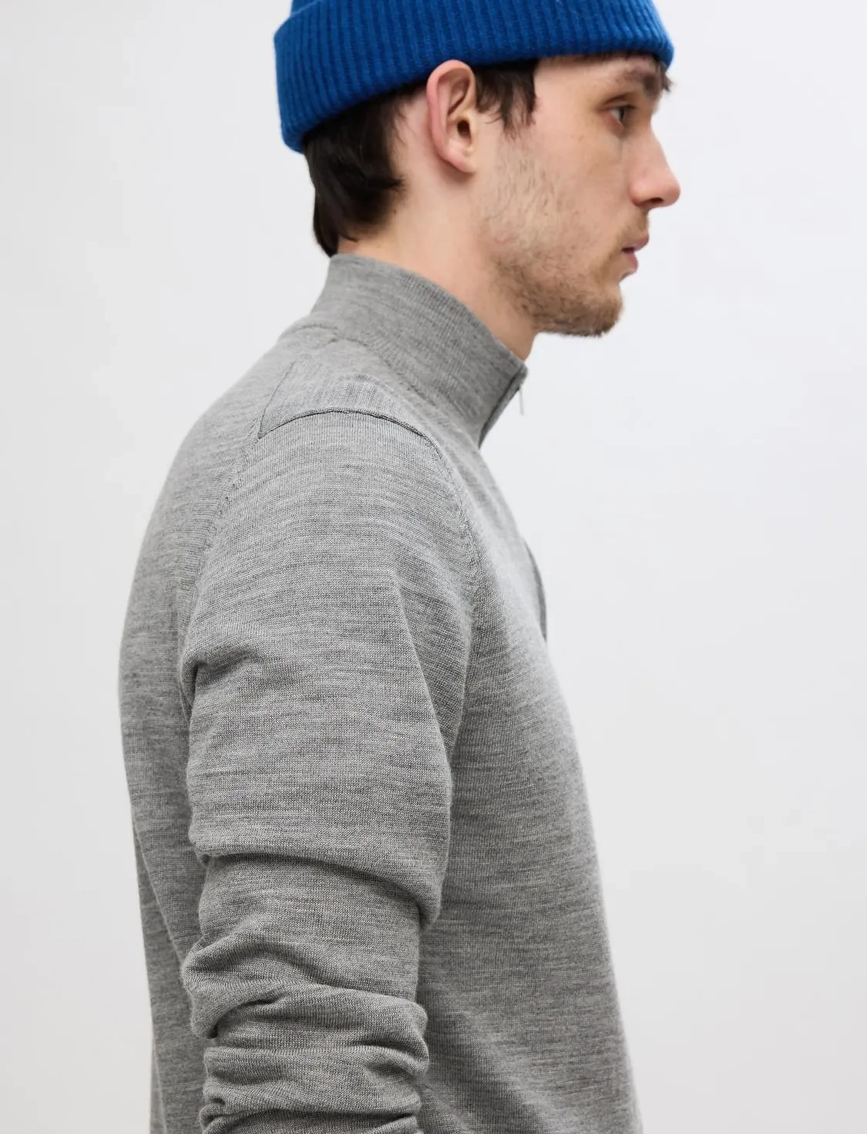 Selected - SLHTRAY LS KNIT MERINO HALF ZIP NOOS - mænd - medium grey melange - 4