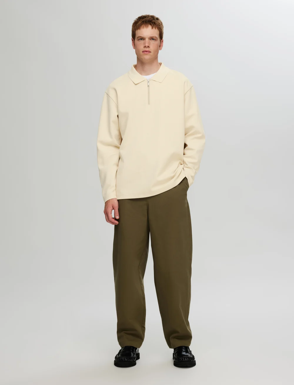 Selected - SLHRELAXHANK LS POLO SWEAT - långärmade pikéer - fog - 3