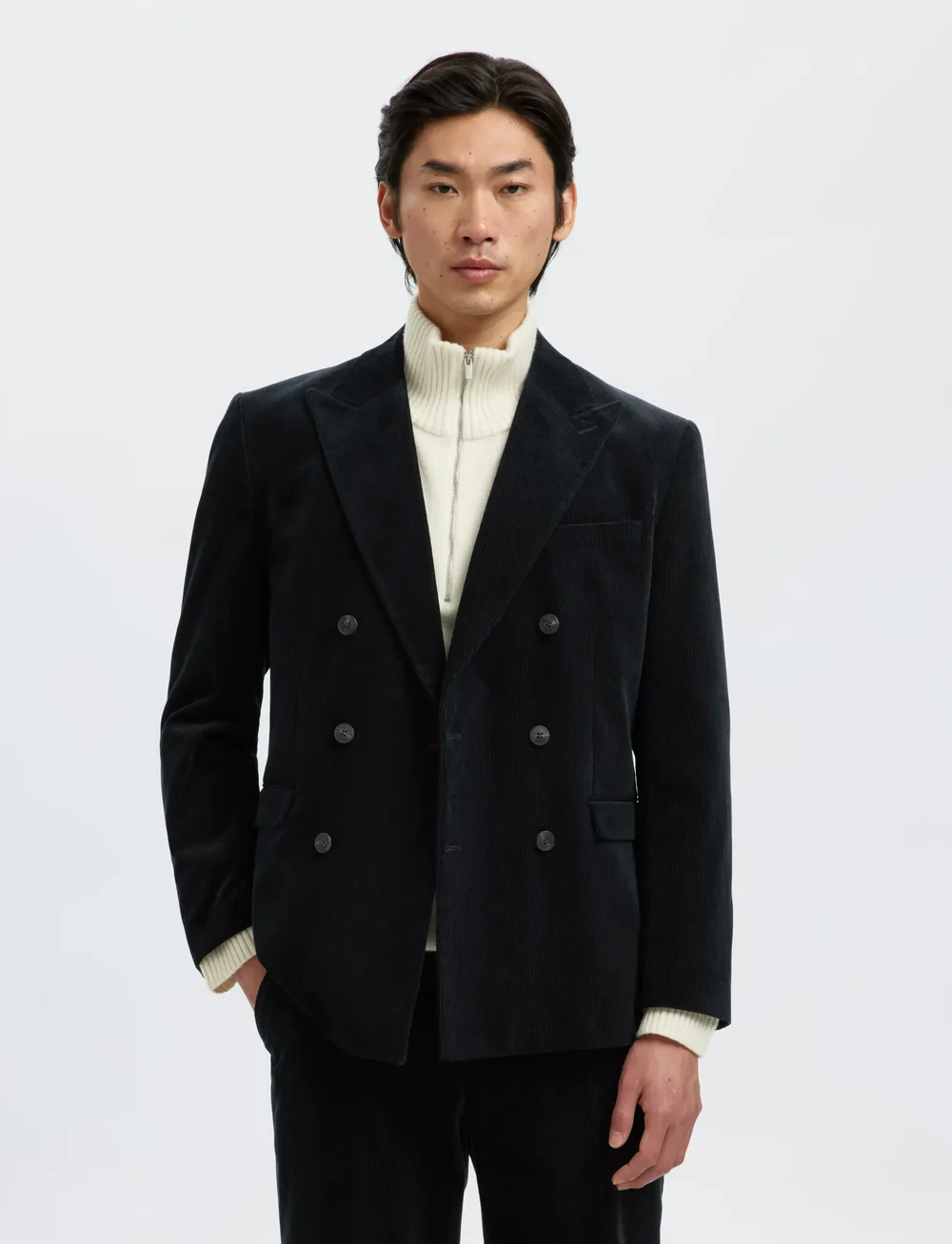 Selected - SLHREG-DUCA CORDUROY DB PEAK BLZ - dubbelknäppta kavajer - sky captain - 0