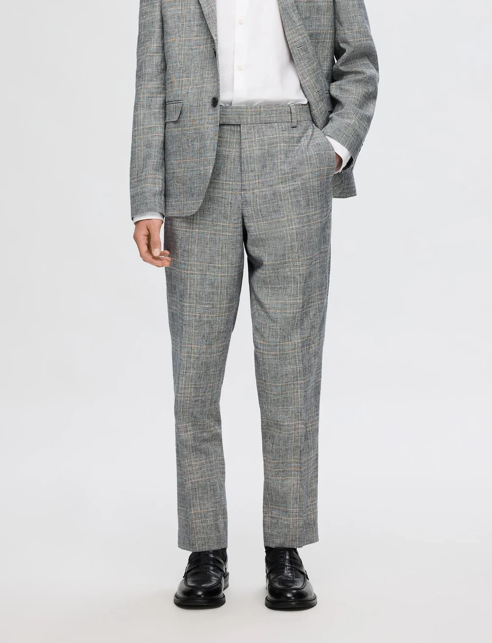 Selected - SLHTAPE-KANE LINEN CHECK TRS - leinenhosen - flint gray - 0