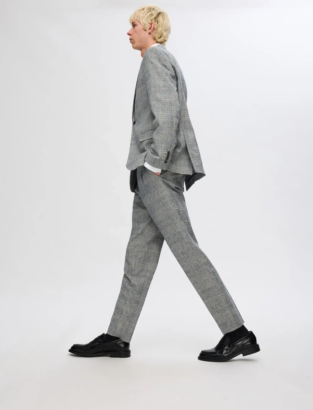 Selected - SLHTAPE-KANE LINEN CHECK TRS - leinenhosen - flint gray - 3