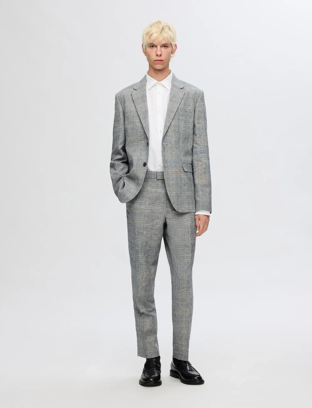 Selected - SLHTAPE-KANE LINEN CHECK TRS - leinenhosen - flint gray - 4