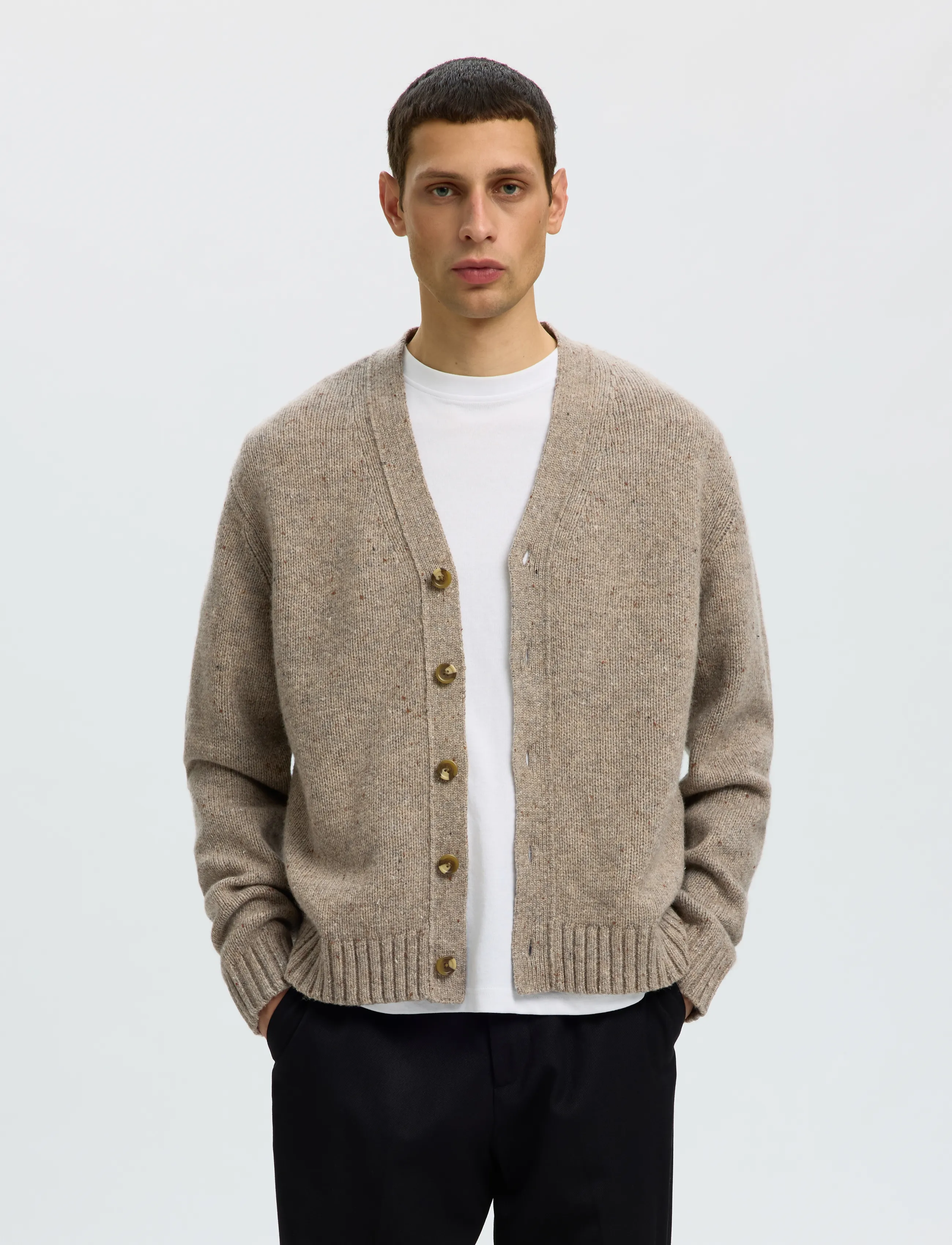 Selected Slmcody Ls Knit Cardigan Noos, S, Beige, Strik > Cardigans, Herre