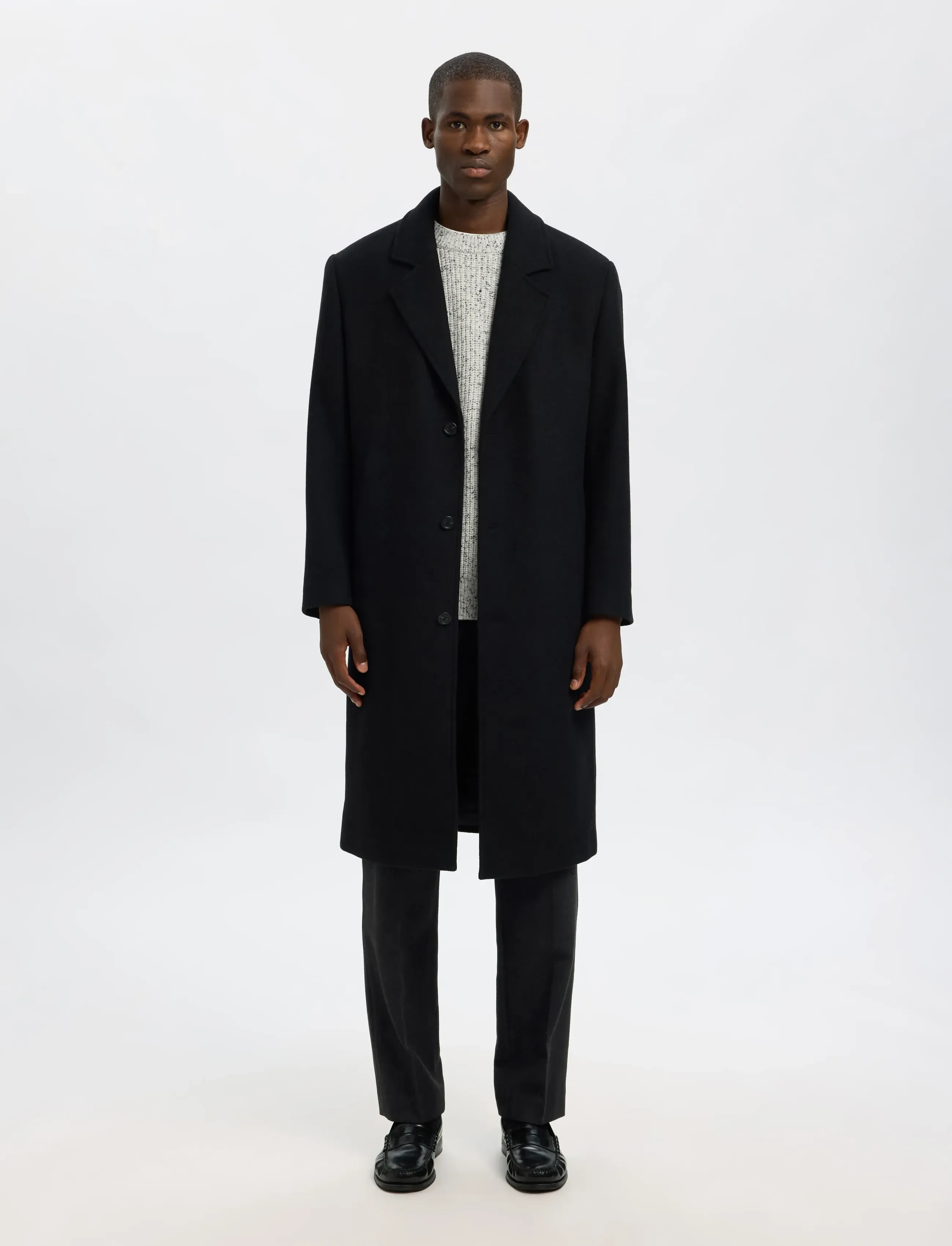 Selected - SLH196-STRAIGHT TERRY WOOL BLND PNT NOOS - habitbukser - black - 5