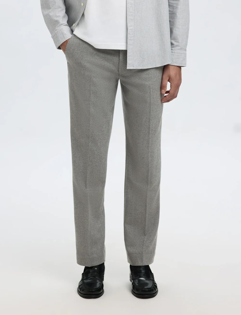 Selected - SLH196-STRAIGHT TERRY WOOL BLND PNT NOOS - anzugshosen - grey melange - 0