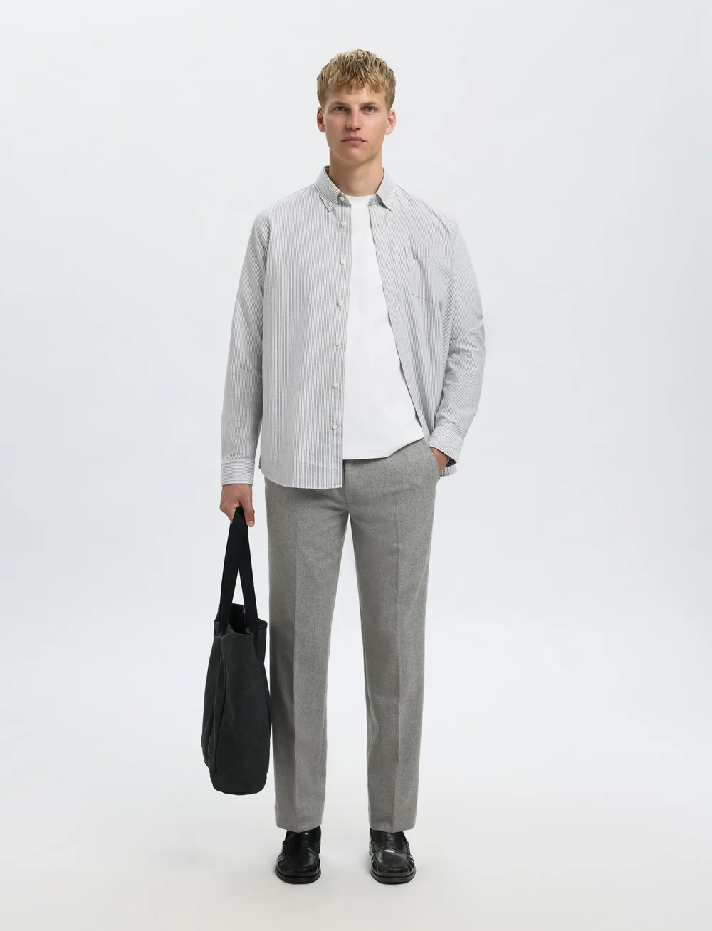 Selected - SLH196-STRAIGHT TERRY WOOL BLND PNT NOOS - anzugshosen - grey melange - 3