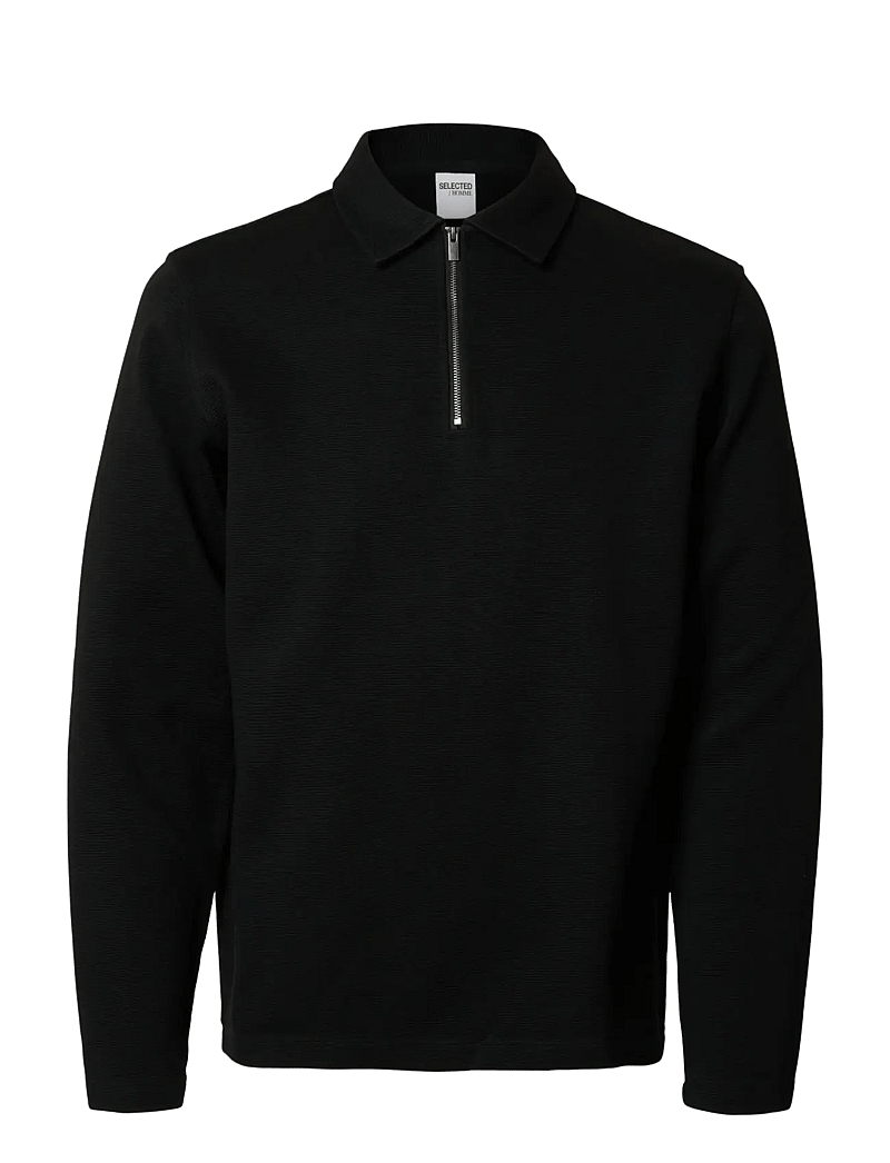 Selected - SLHMARC RIB LS POLO - polo marškinėliai ilgomis rankovėmis - black - 1
