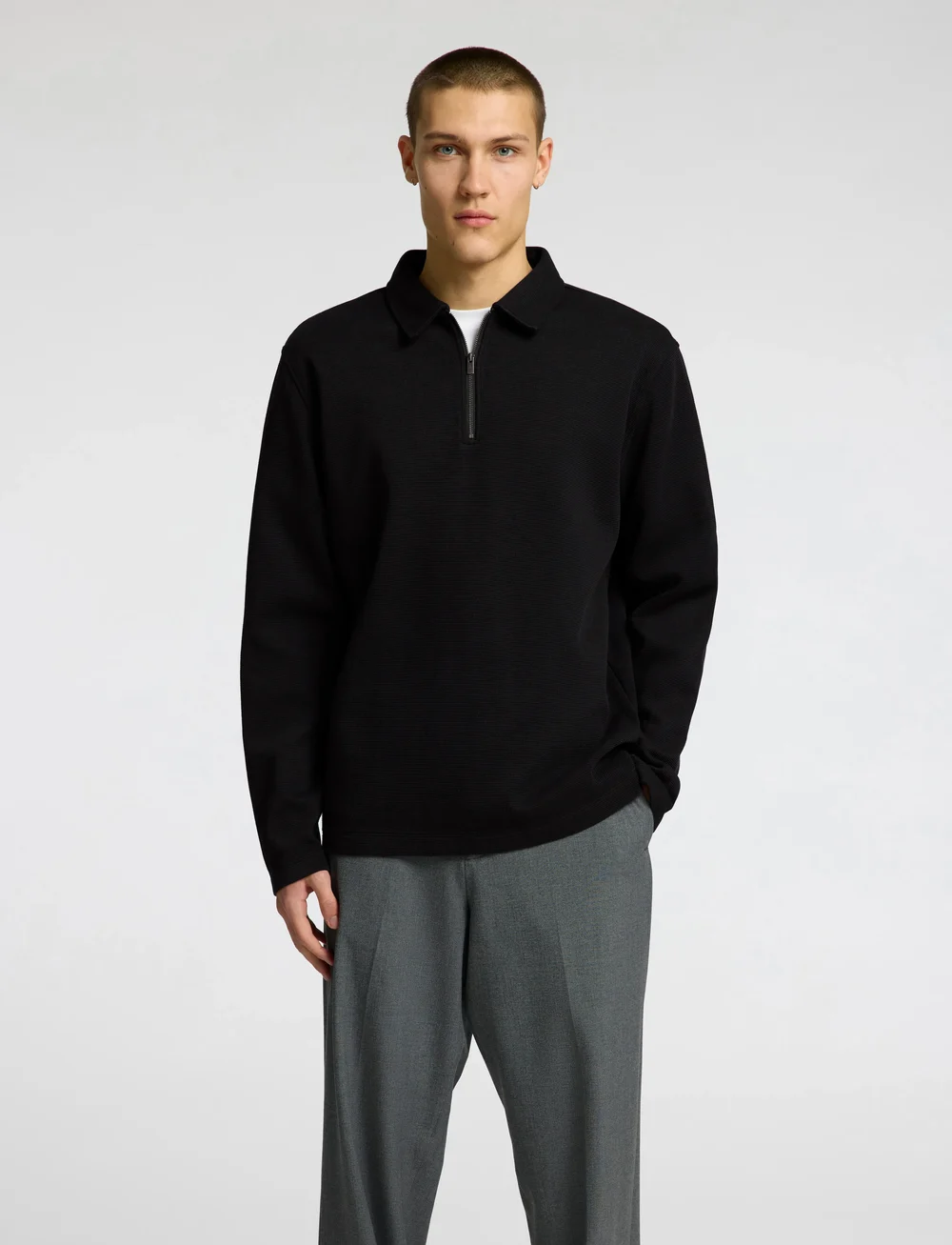 Selected - SLHMARC RIB LS POLO - langærmede poloer - black - 4