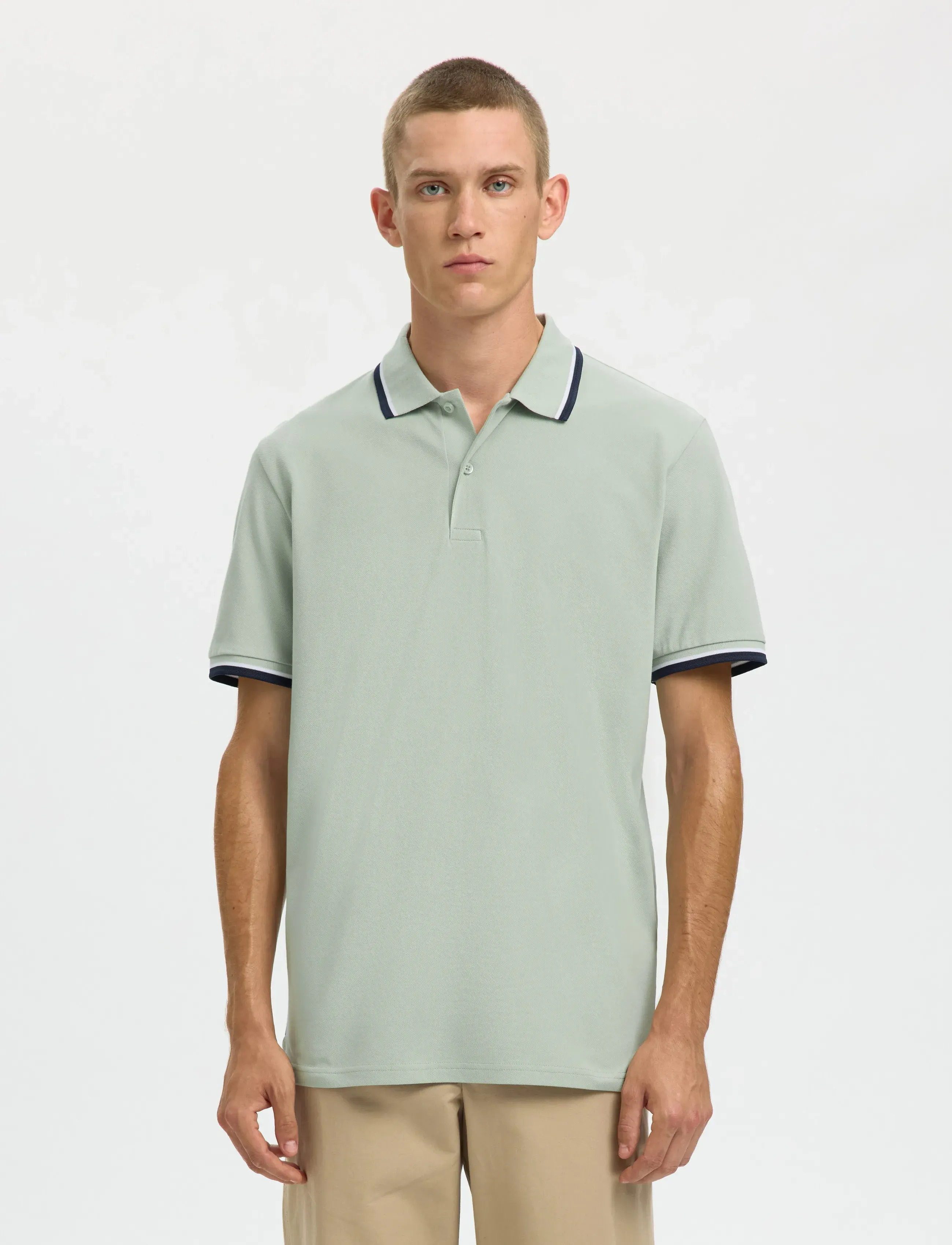 Selected SLMSLIM-ATLAS SPORT SS POLO NOOS - Looks for less - AQUA GRAY / green