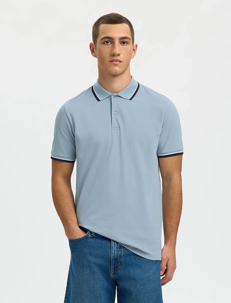 Selected - SLHSLIM-ATLAS SPORT SS POLO NOOS - short-sleeved polos - dusty blue - 0