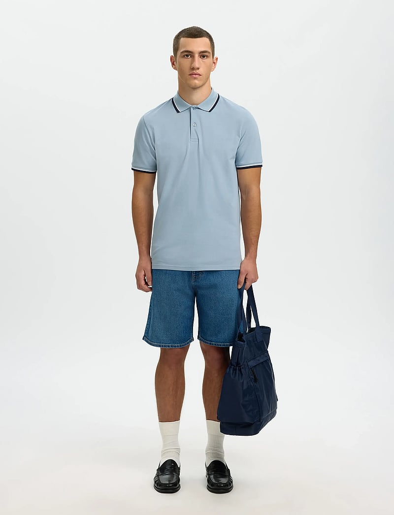 Selected - SLHSLIM-ATLAS SPORT SS POLO NOOS - short-sleeved polos - dusty blue - 4