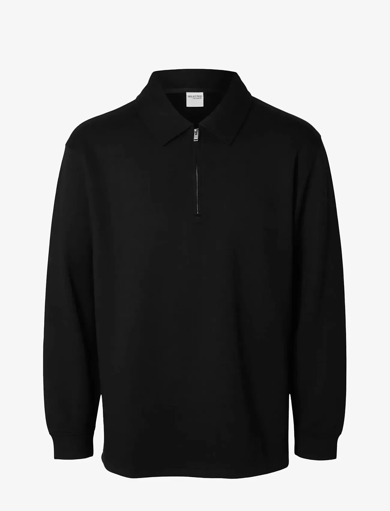 Selected - SLHRELAX-EMANUEL SOFT POLO ZIP SWEAT EX - langærmede poloer - black - 0