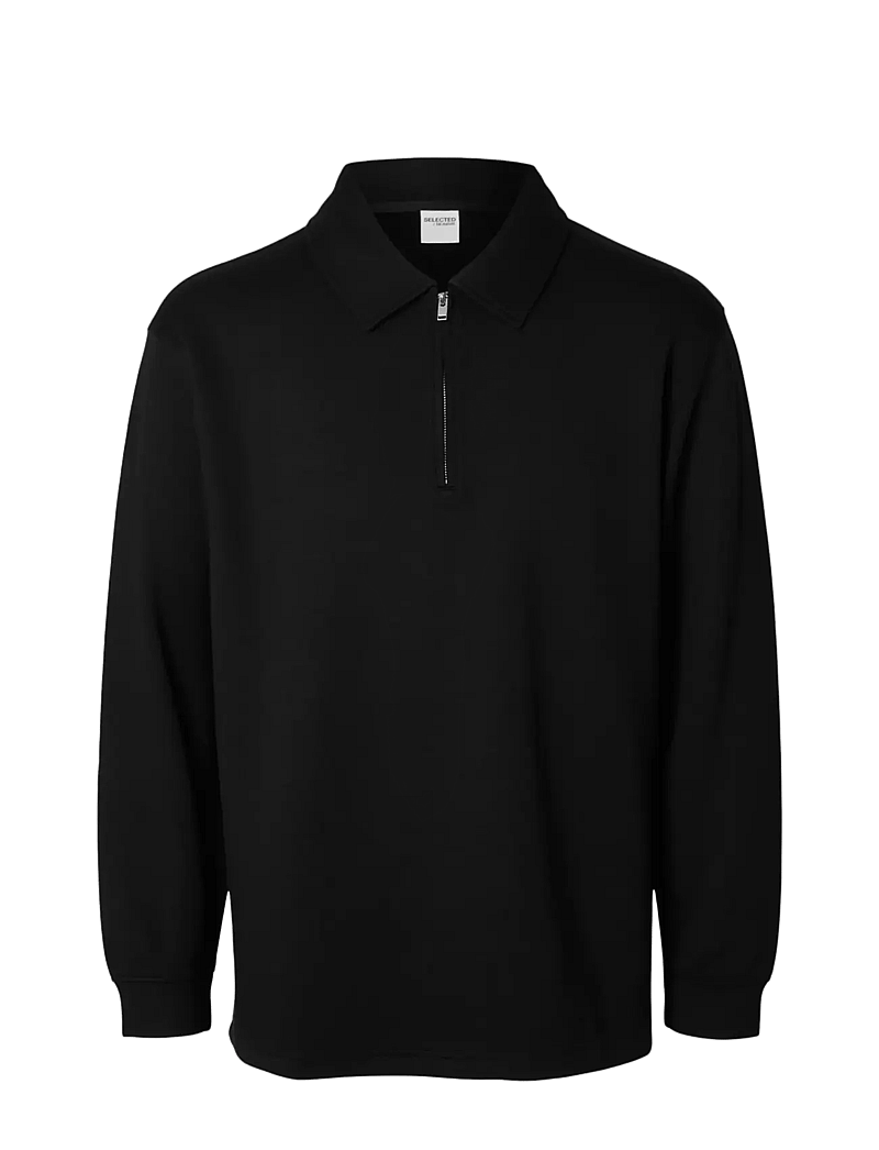 Selected - SLHRELAX-EMANUEL SOFT POLO ZIP SWEAT EX - langærmede poloer - black - 0