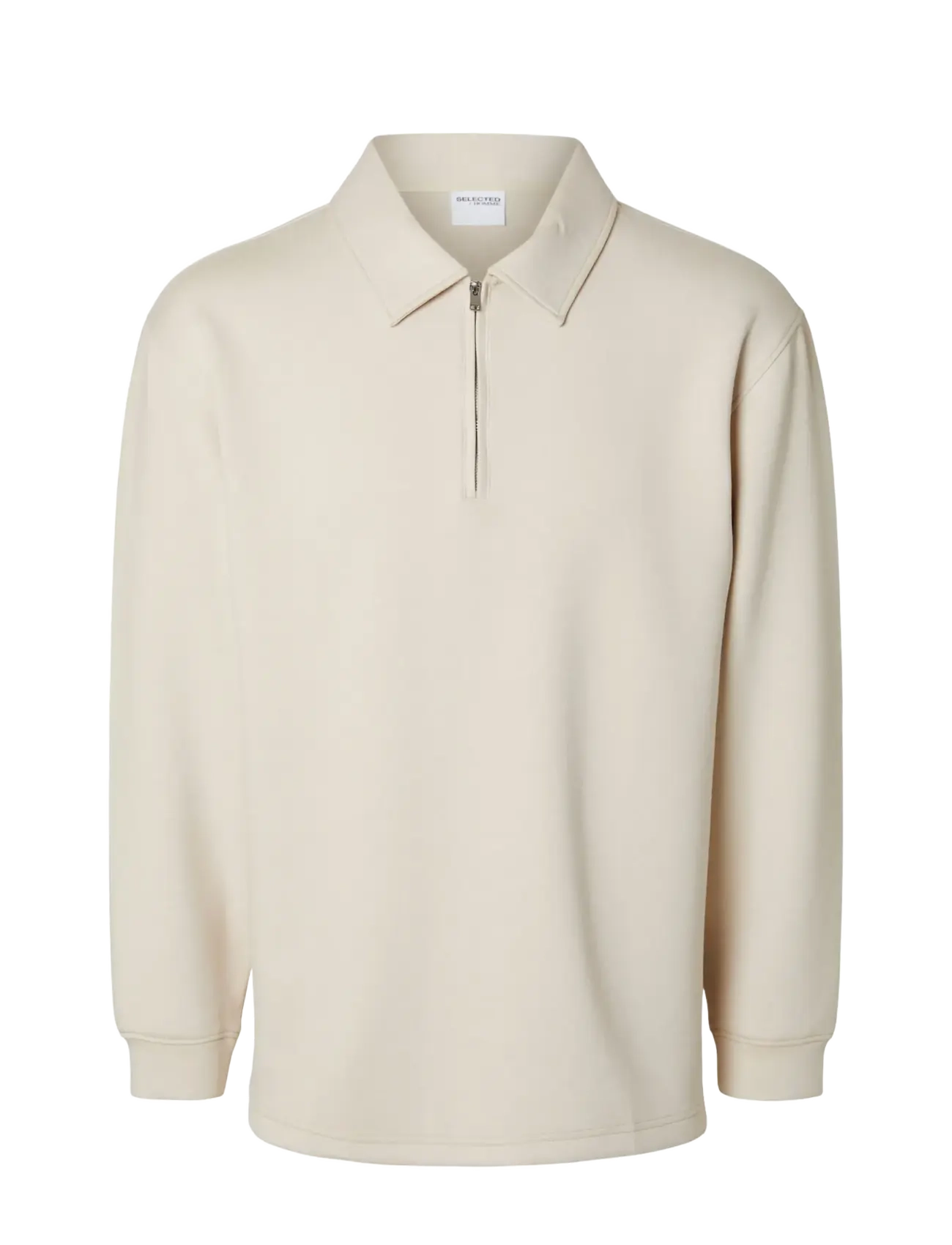 Selected SLHRELAX-EMANUEL SOFT POLO ZIP SWEAT EX - Poloer - OATMEAL / cream
