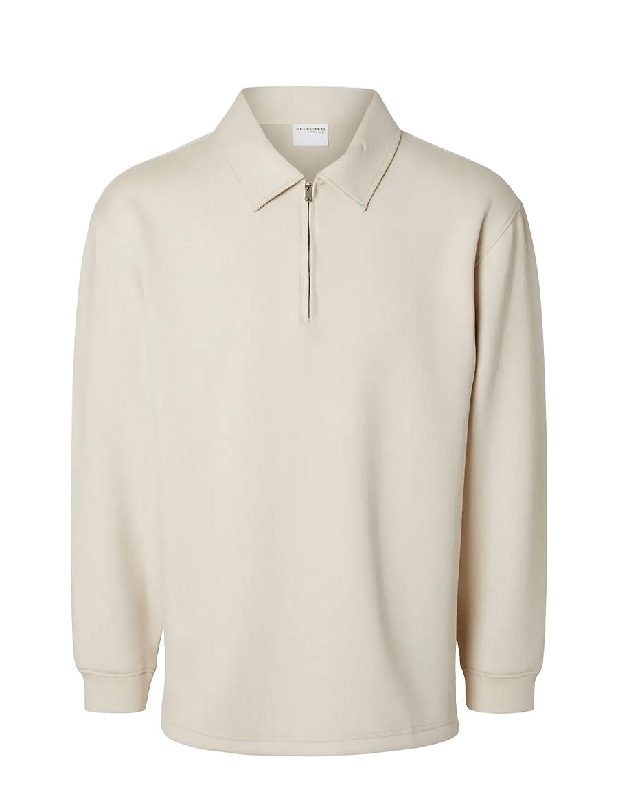 Selected - SLHRELAX-EMANUEL SOFT POLO ZIP SWEAT EX - langärmelig - oatmeal - 1