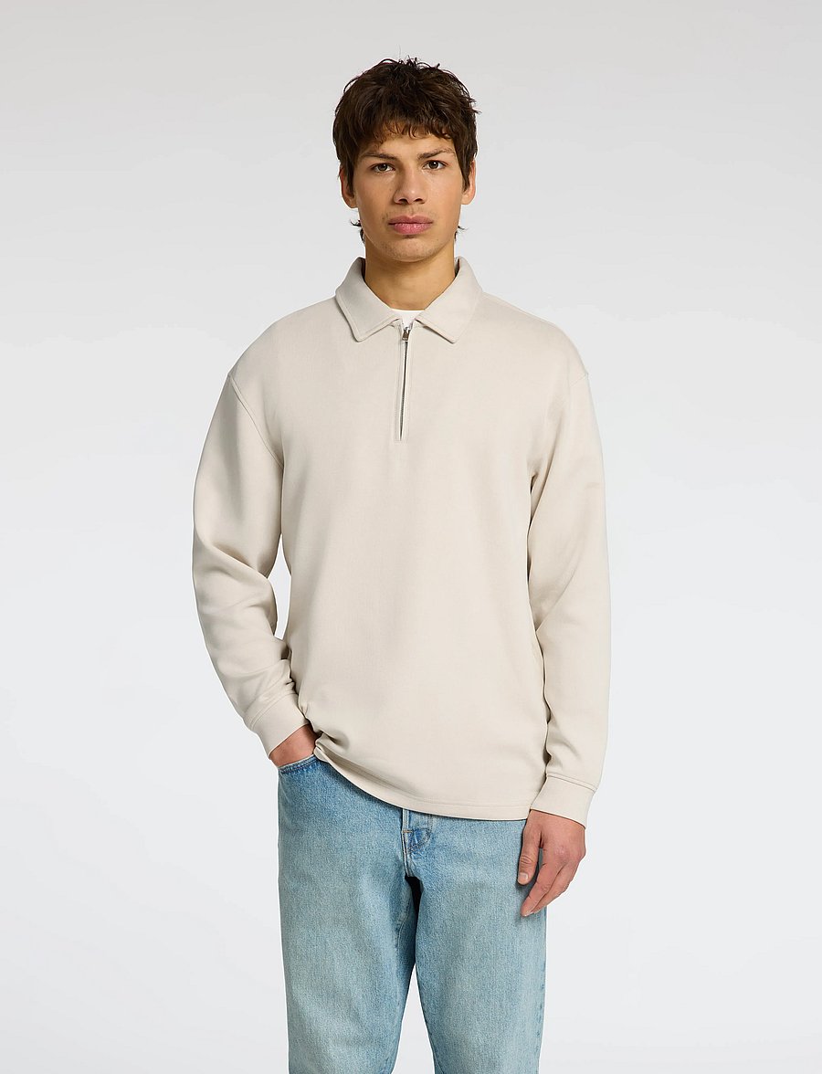 Selected - SLHRELAX-EMANUEL SOFT POLO ZIP SWEAT EX - langärmelig - oatmeal - 0