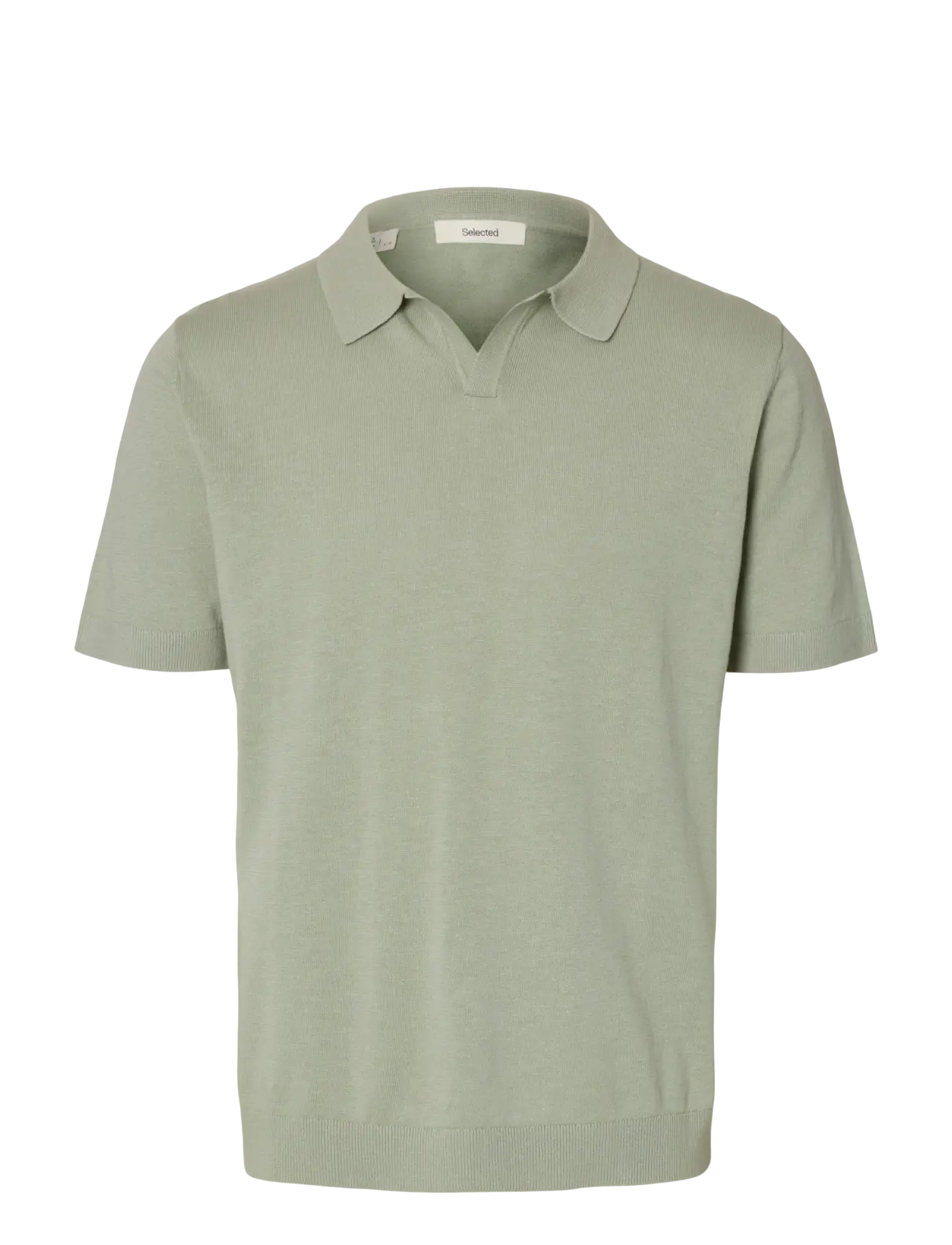 Selected SLHMATTIS SS LINEN BLEND OPEN POLO NOOS - Selected - AQUA GRAY / green