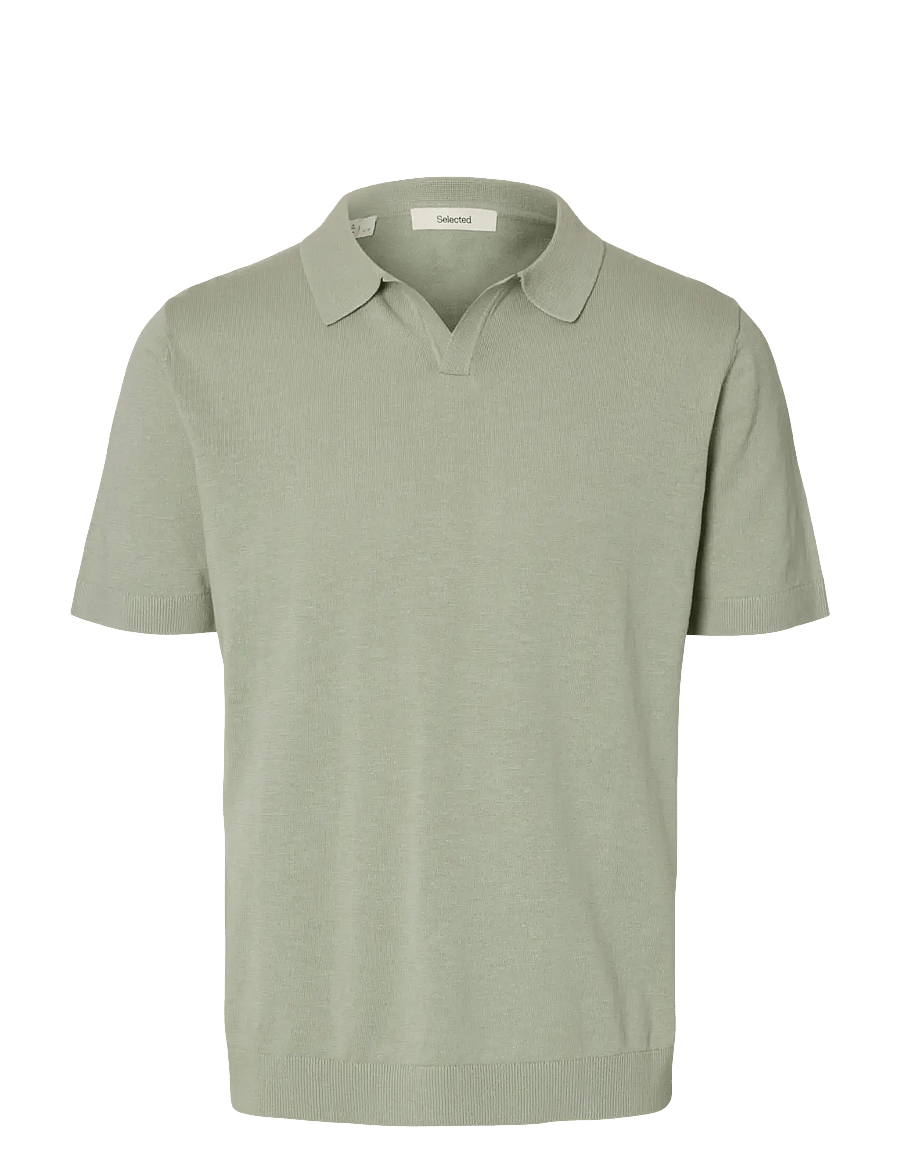 Selected - SLHMATTIS SS LINEN BLEND OPEN POLO NOOS - kortærmede poloer - aqua gray - 1