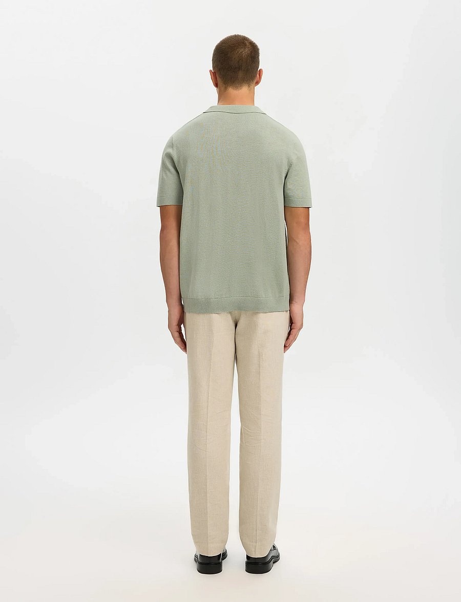 Selected - SLHMATTIS SS LINEN BLEND OPEN POLO NOOS - kortærmede poloer - aqua gray - 2