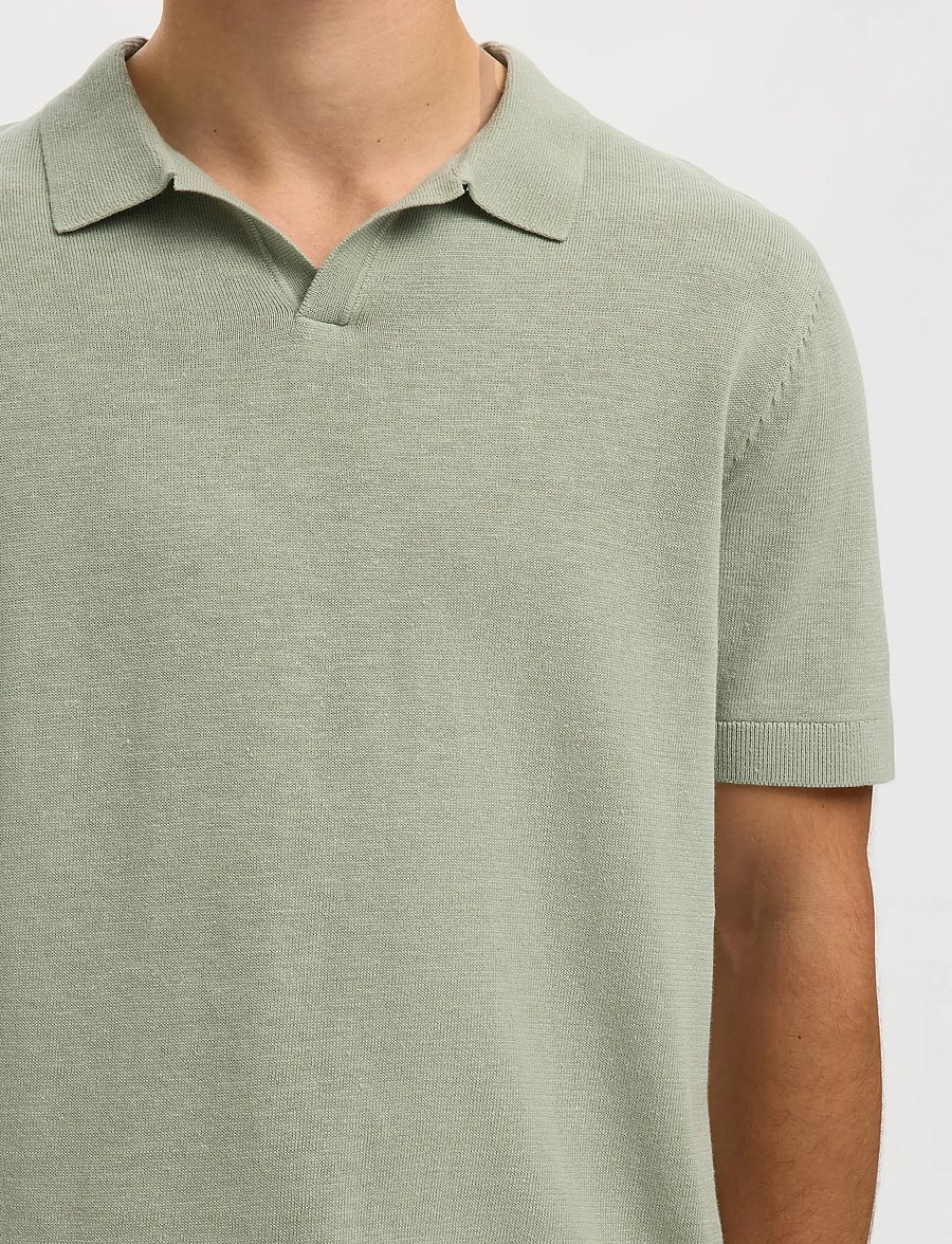 Selected - SLHMATTIS SS LINEN BLEND OPEN POLO NOOS - kortærmede poloer - aqua gray - 4