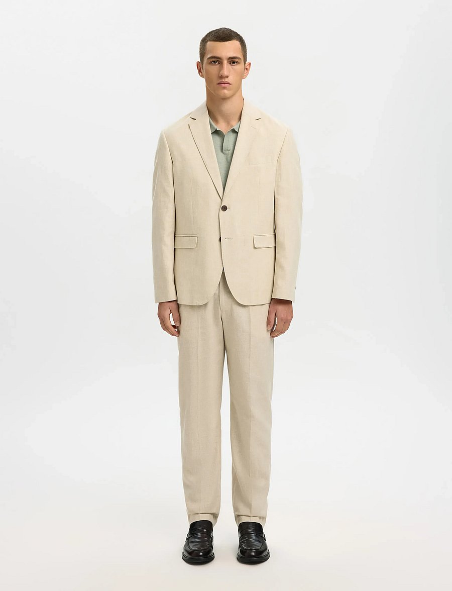 Selected - SLHMATTIS SS LINEN BLEND OPEN POLO NOOS - kortærmede poloer - aqua gray - 5