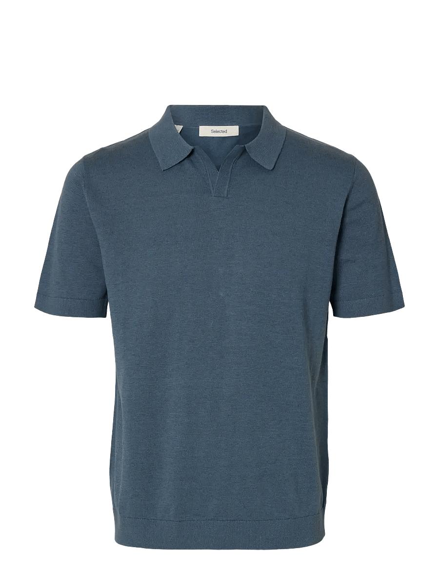 Selected - SLHMATTIS SS LINEN BLEND OPEN POLO NOOS - kortærmede poloer - blue mirage - 1