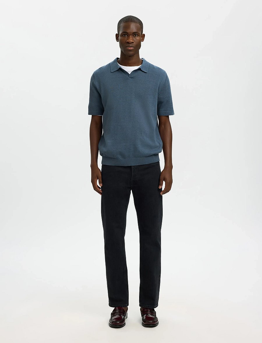 Selected - SLHMATTIS SS LINEN BLEND OPEN POLO NOOS - kortærmede poloer - blue mirage - 3
