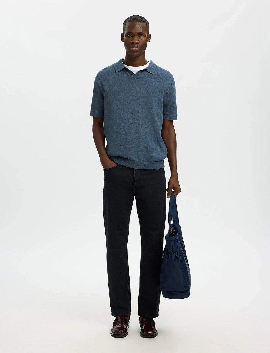 Selected - SLHMATTIS SS LINEN BLEND OPEN POLO NOOS - kortærmede poloer - blue mirage - 5