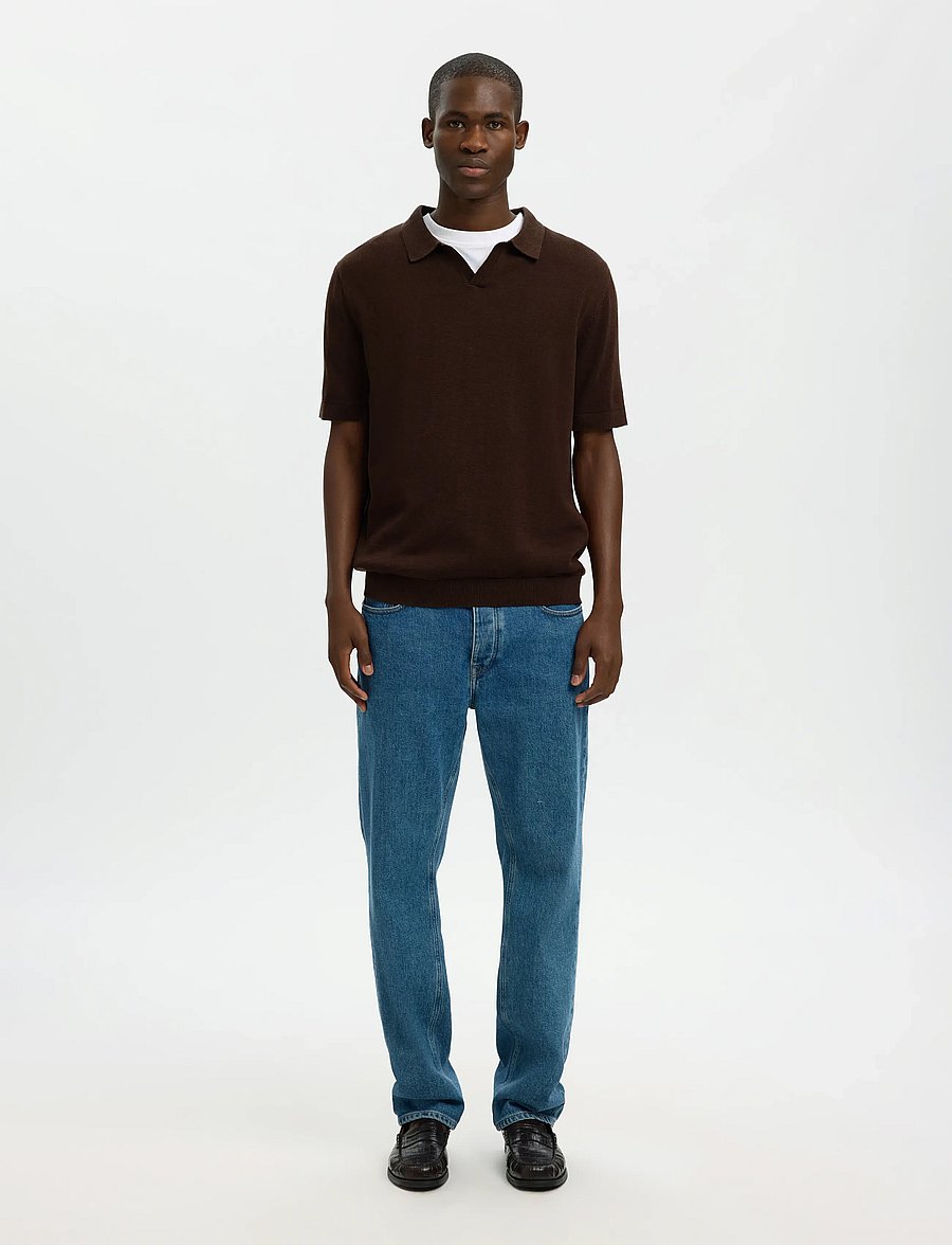 Selected - SLHMATTIS SS LINEN BLEND OPEN POLO NOOS - kortærmede poloer - delicioso - 3