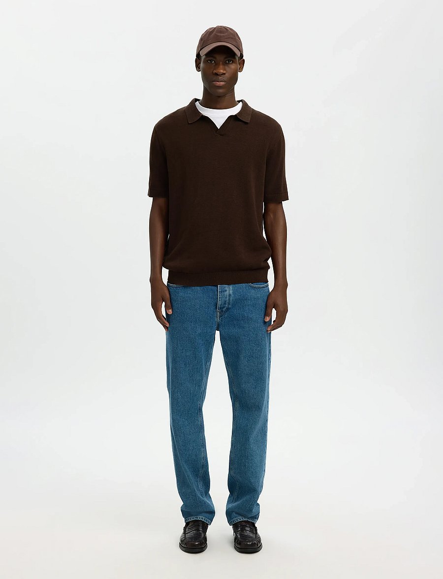 Selected - SLHMATTIS SS LINEN BLEND OPEN POLO NOOS - kortærmede poloer - delicioso - 5
