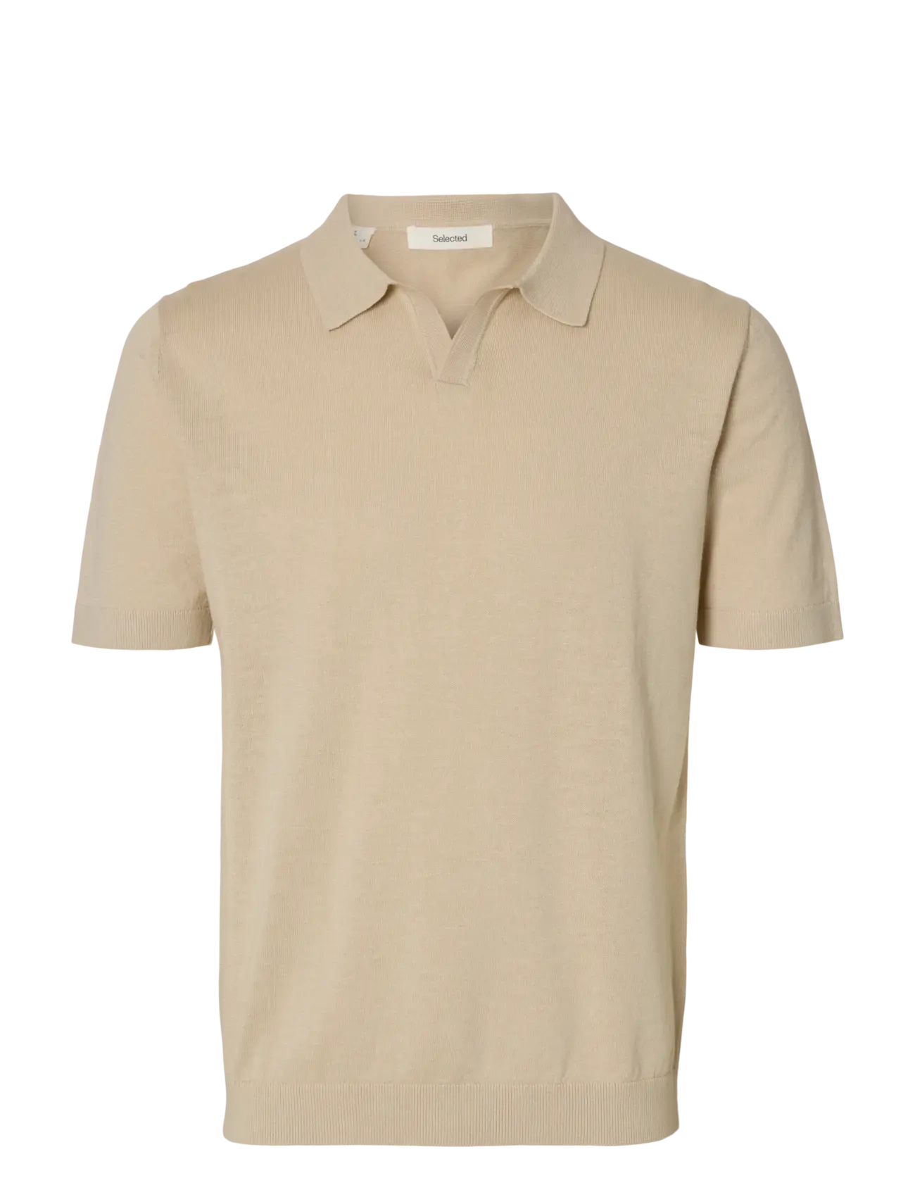 SELECTED Slhmattis Ss Linen Blend Open Polo Noos Beige - L - Herren