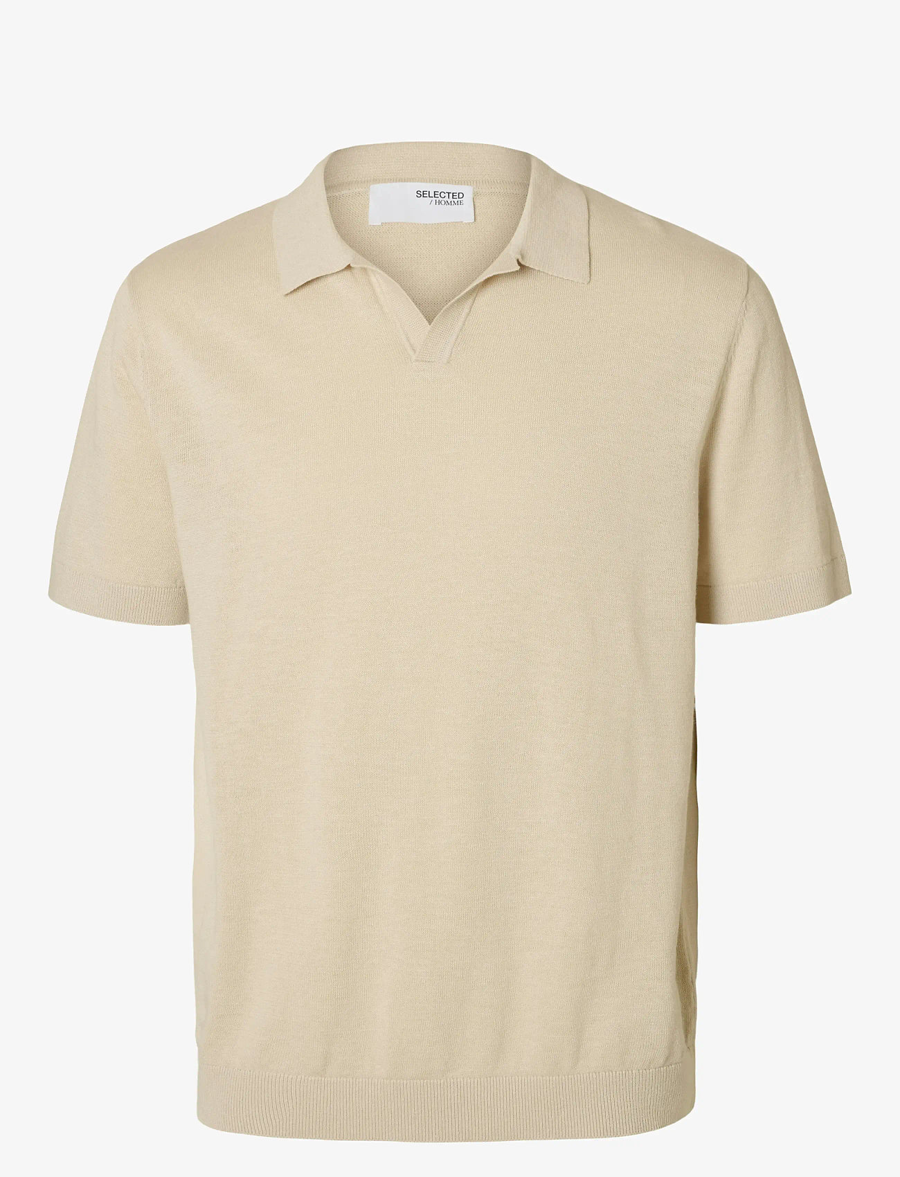 Selected - SLHMATTIS SS LINEN BLEND OPEN POLO NOOS - short-sleeved polos - oatmeal - 1