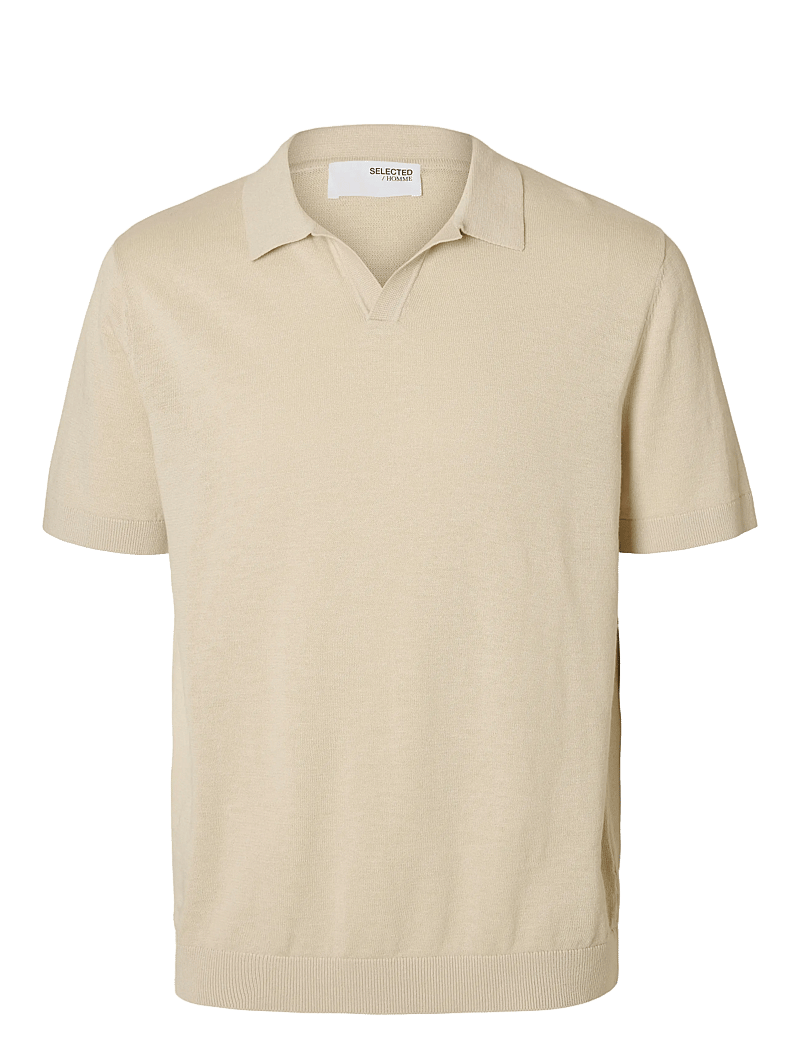 Selected - SLHMATTIS SS LINEN BLEND OPEN POLO NOOS - short-sleeved polos - oatmeal - 1