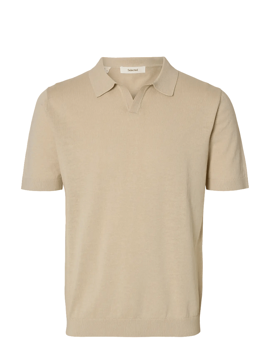 Selected - SLHMATTIS SS LINEN BLEND OPEN POLO NOOS - kortærmede poloer - oatmeal - 1