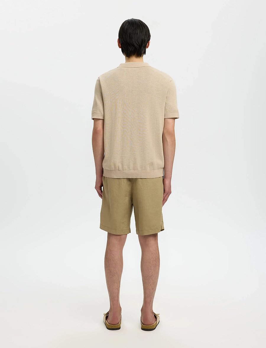 Selected - SLHMATTIS SS LINEN BLEND OPEN POLO NOOS - kortærmede poloer - oatmeal - 2