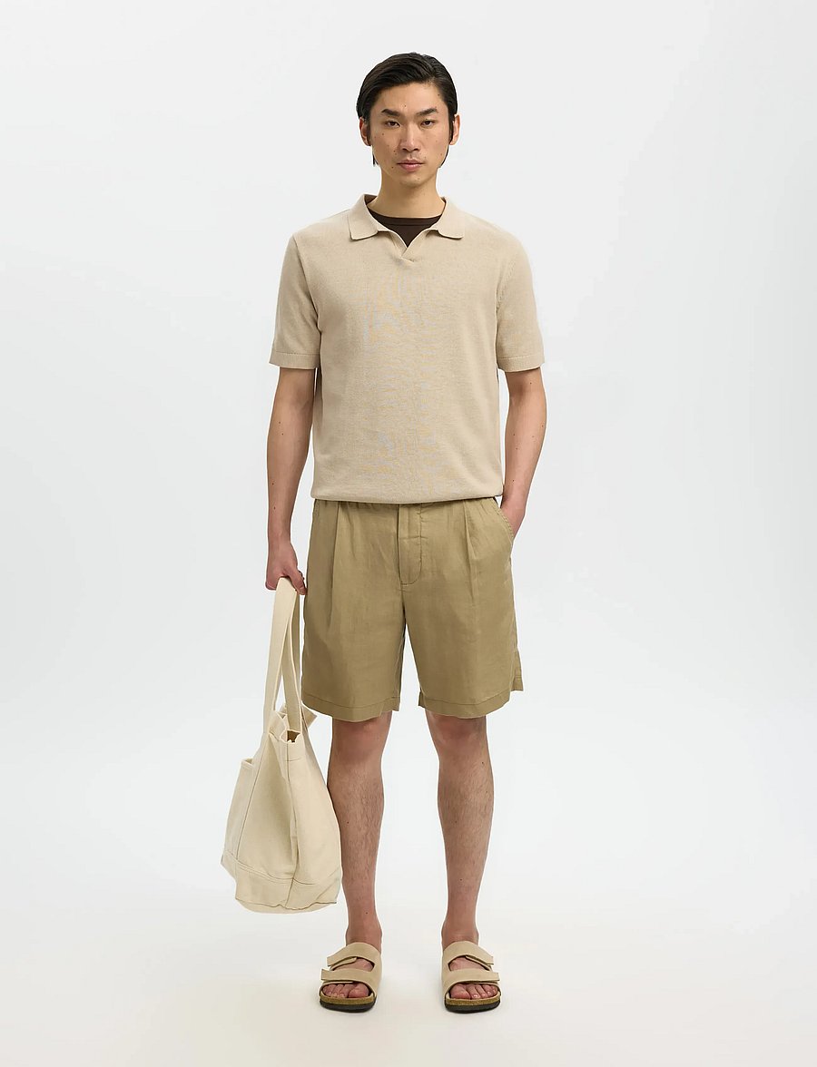 Selected - SLHMATTIS SS LINEN BLEND OPEN POLO NOOS - kortærmede poloer - oatmeal - 3