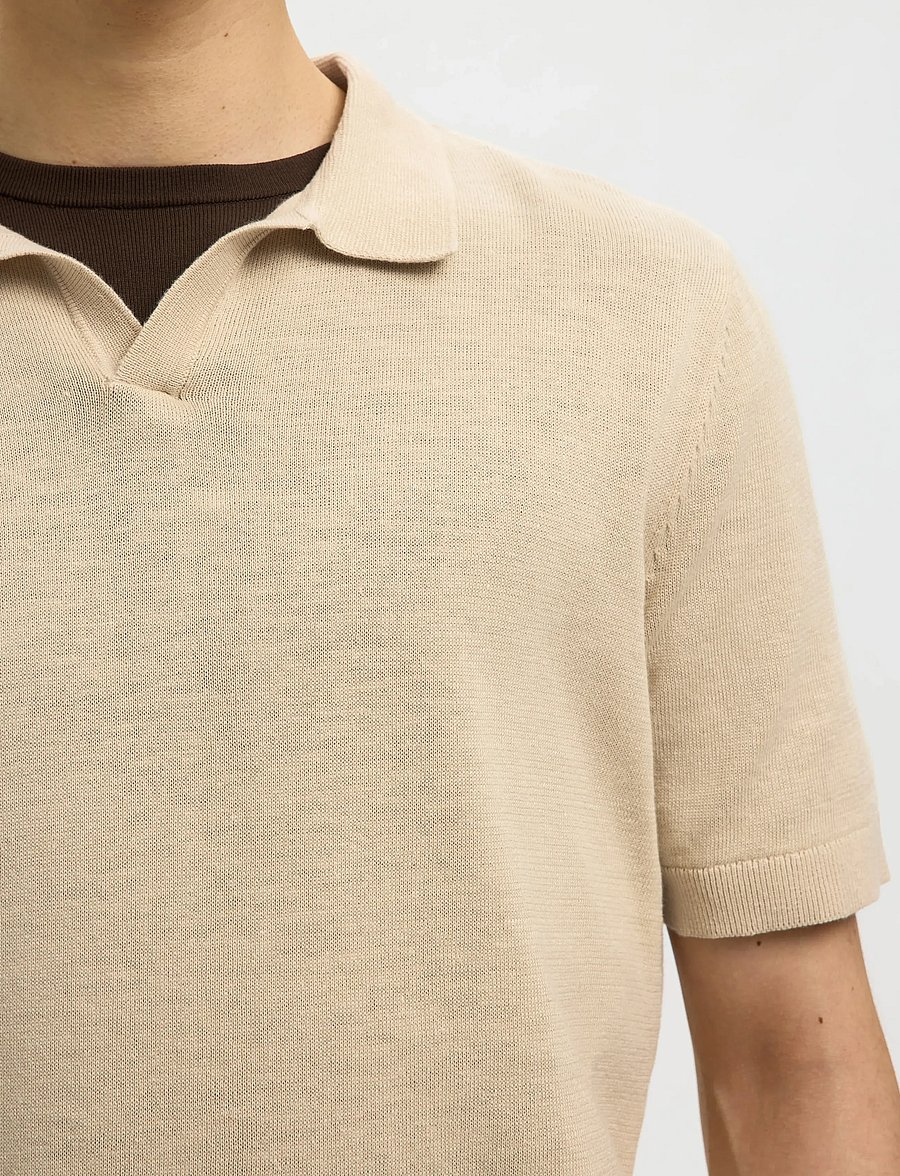 Selected - SLHMATTIS SS LINEN BLEND OPEN POLO NOOS - kortærmede poloer - oatmeal - 4