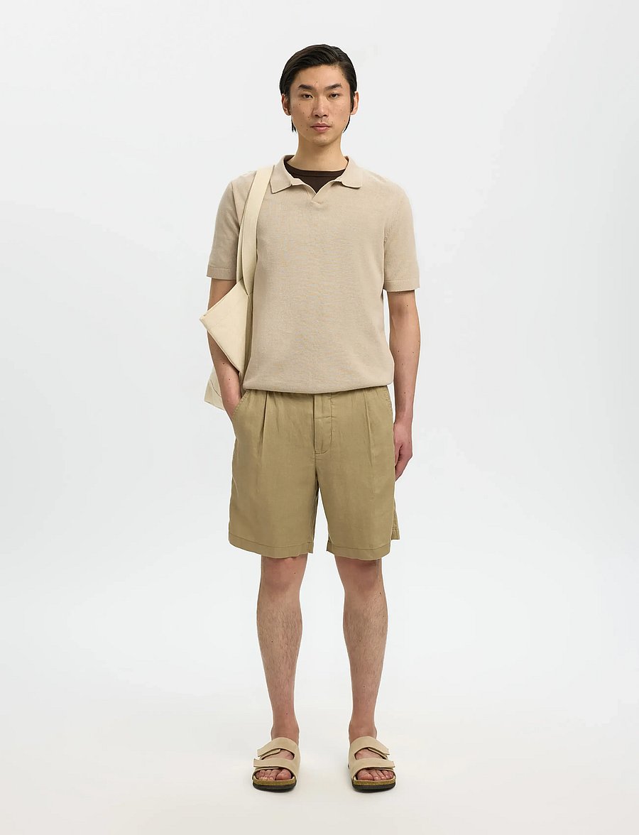 Selected - SLHMATTIS SS LINEN BLEND OPEN POLO NOOS - kortærmede poloer - oatmeal - 5