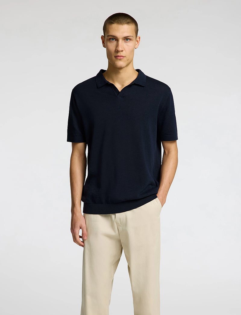 Selected - SLHMATTIS SS LINEN BLEND OPEN POLO NOOS - lühikeste varrukatega polod - sky captain - 5