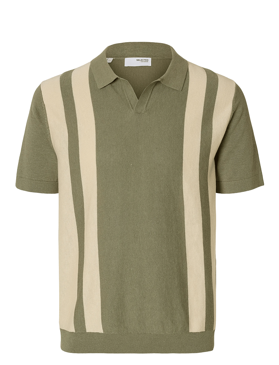 Selected - SLHMATTIS SS LINEN BLEND OPEN POLO NOOS - kortærmede poloer - vetiver - 1