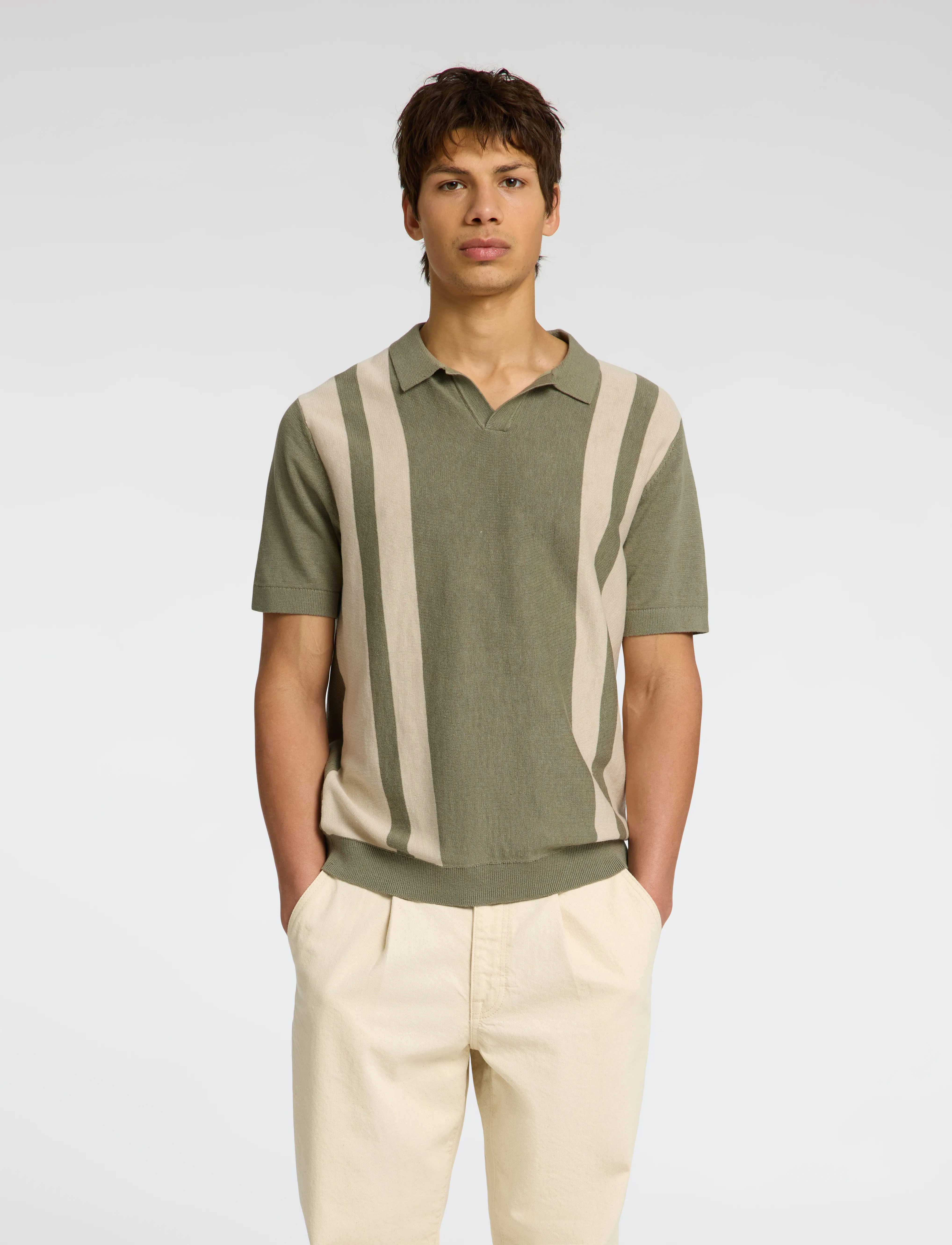 Selected Slhmattis Ss Linen Blend Open Polo Noos, S, Green, Poloer > Kortærmede, Herre