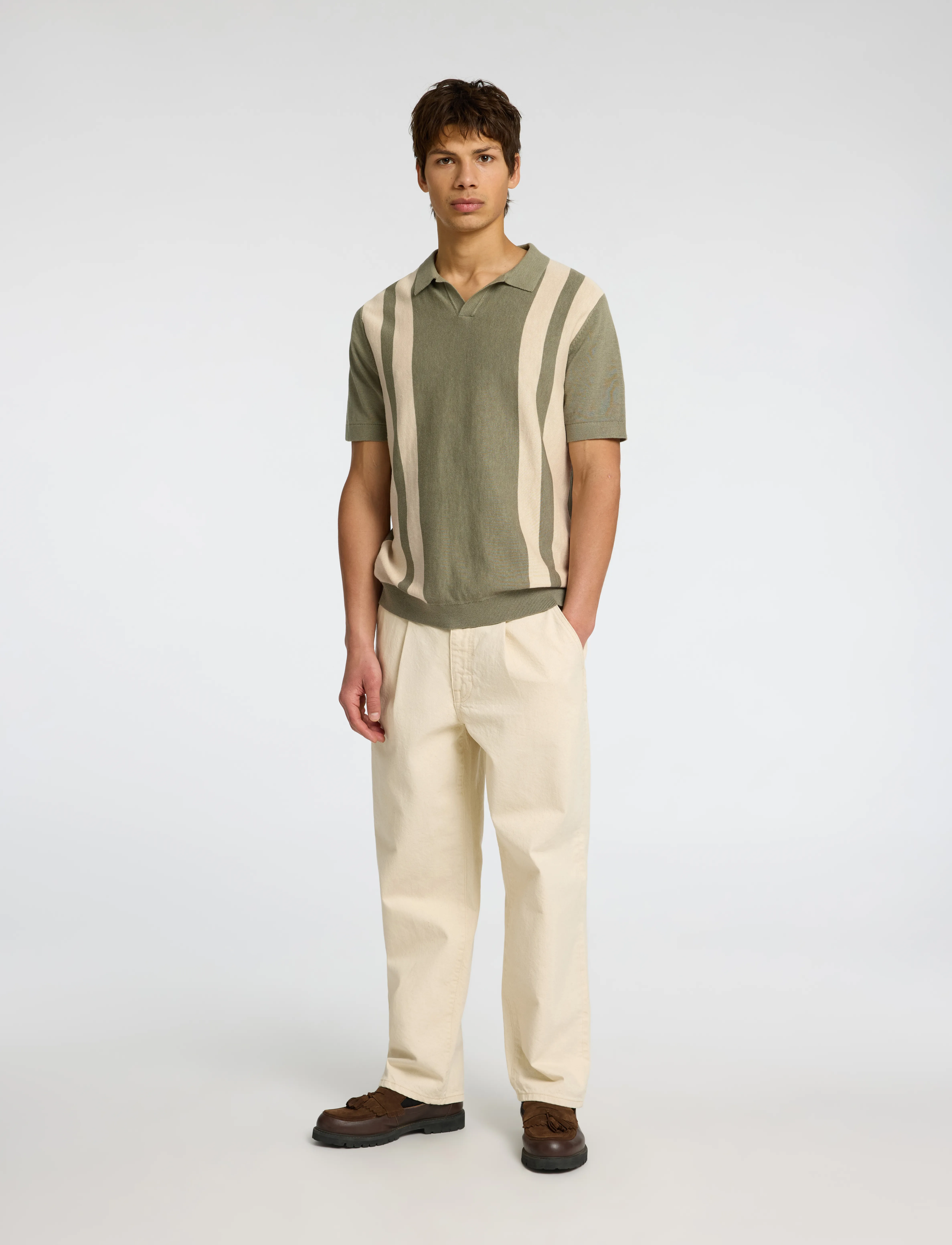 Selected - SLHMATTIS SS LINEN BLEND OPEN POLO NOOS - kortærmede poloer - vetiver - 3