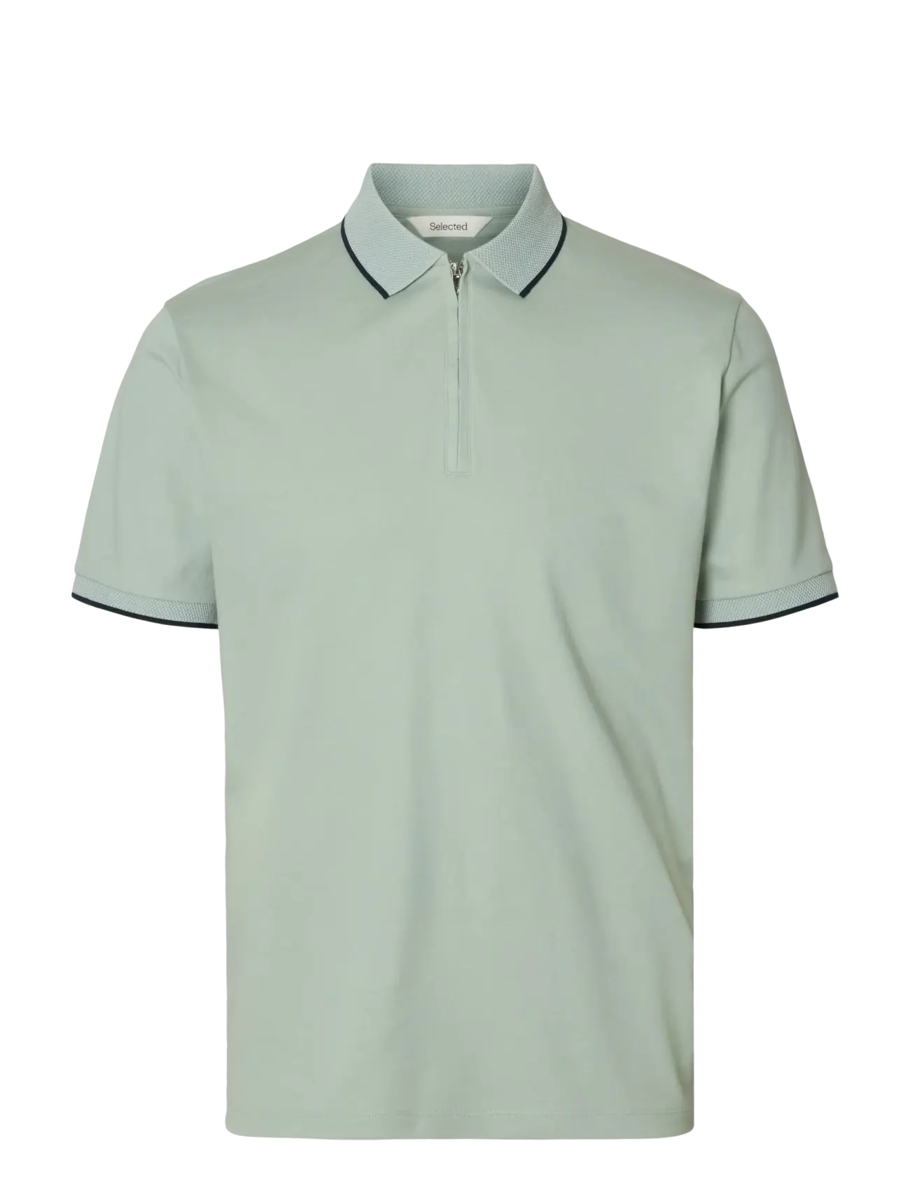 Selected SLHFAVE SPORT ZIP SS POLO NOOS - Tänavastiil - AQUA GRAY / khaki/green