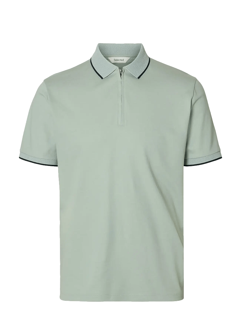Selected - SLHFAVE SPORT ZIP SS POLO NOOS - kurzärmelig - aqua gray - 0
