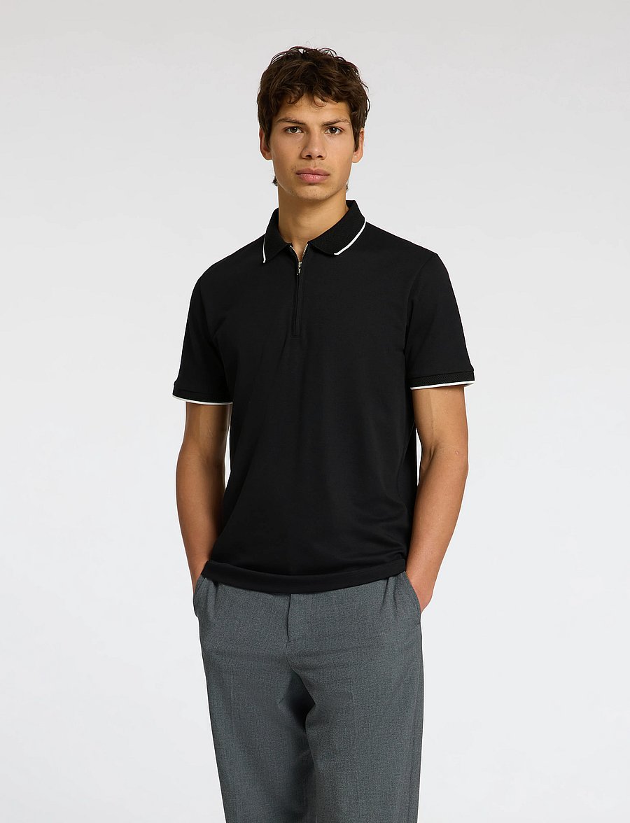 Selected - SLHFAVE SPORT ZIP SS POLO NOOS - polos à manches courtes - black - 0