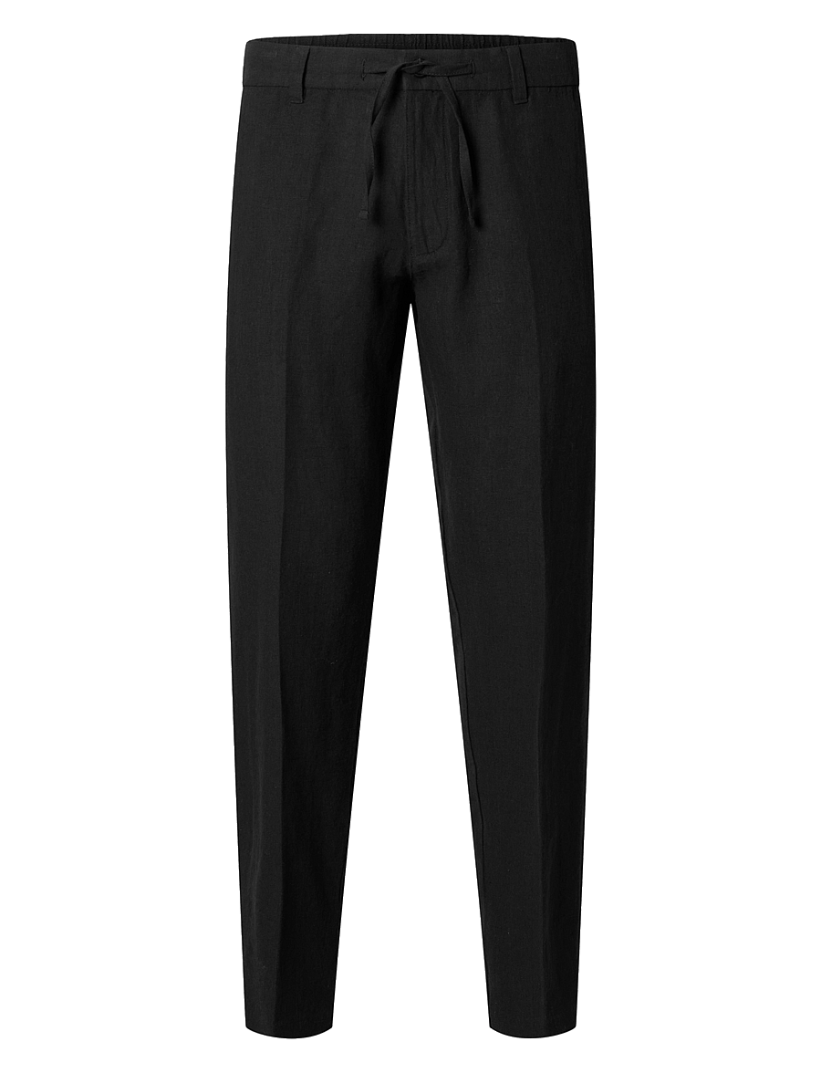 Selected - SLM196-STRAIGHT LEROY LINEN BLD PNT NOOS - pantalons en lin - black - 1